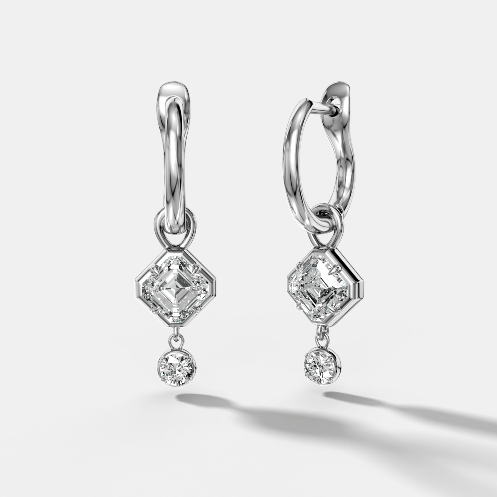 Mini Tiered Bezel Drop Tilted Asscher Cut Diamond Huggies - GOODSTONE