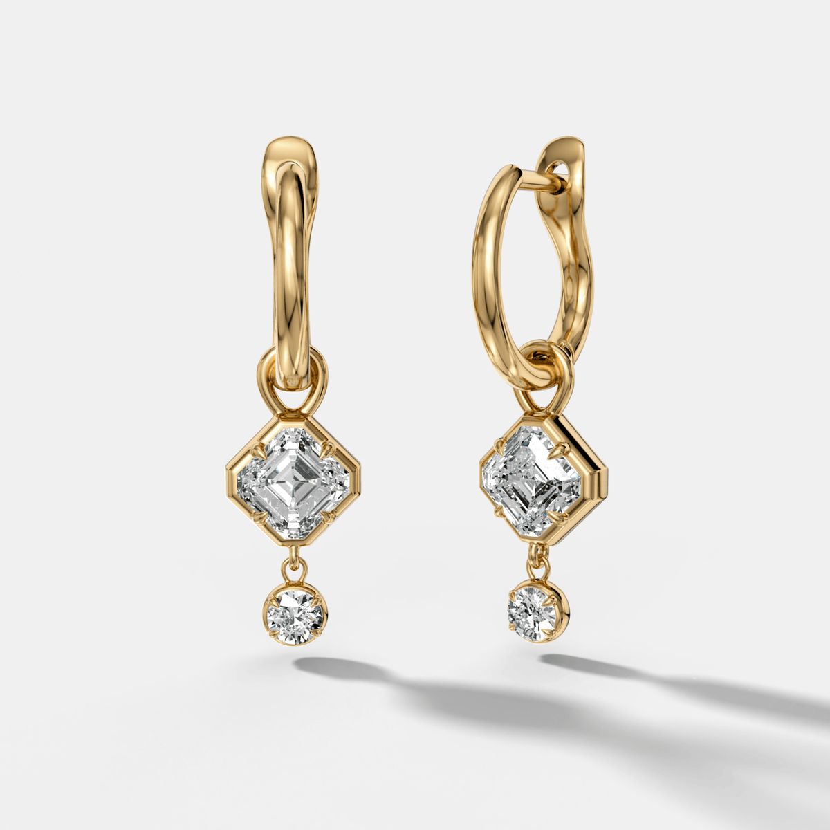 Mini Tiered Bezel Drop Tilted Asscher Cut Diamond Huggies - GOODSTONE
