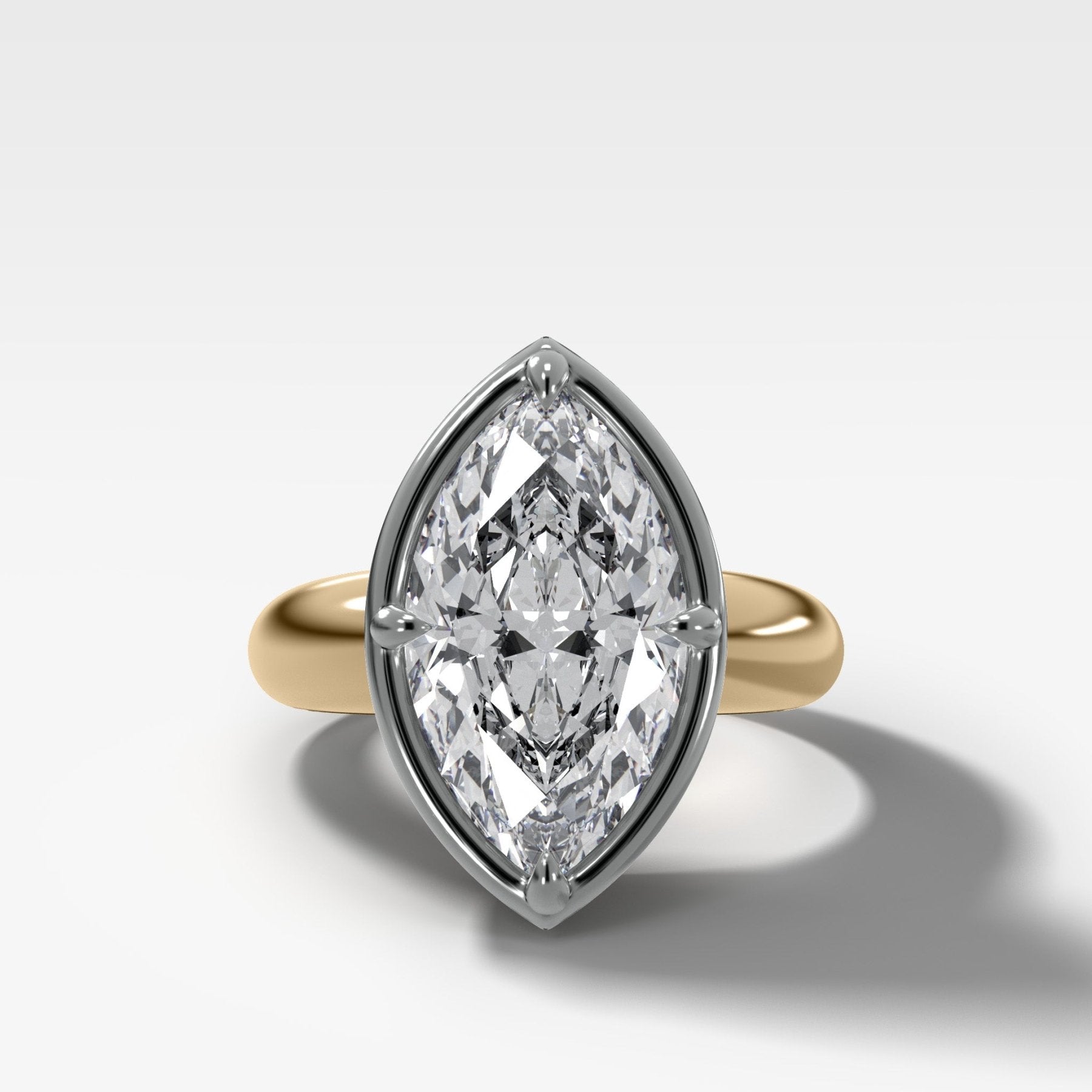 Mixed Metal Club Ring Solitaire Engagement Ring With a Marquise Cut Diamond - GOODSTONE