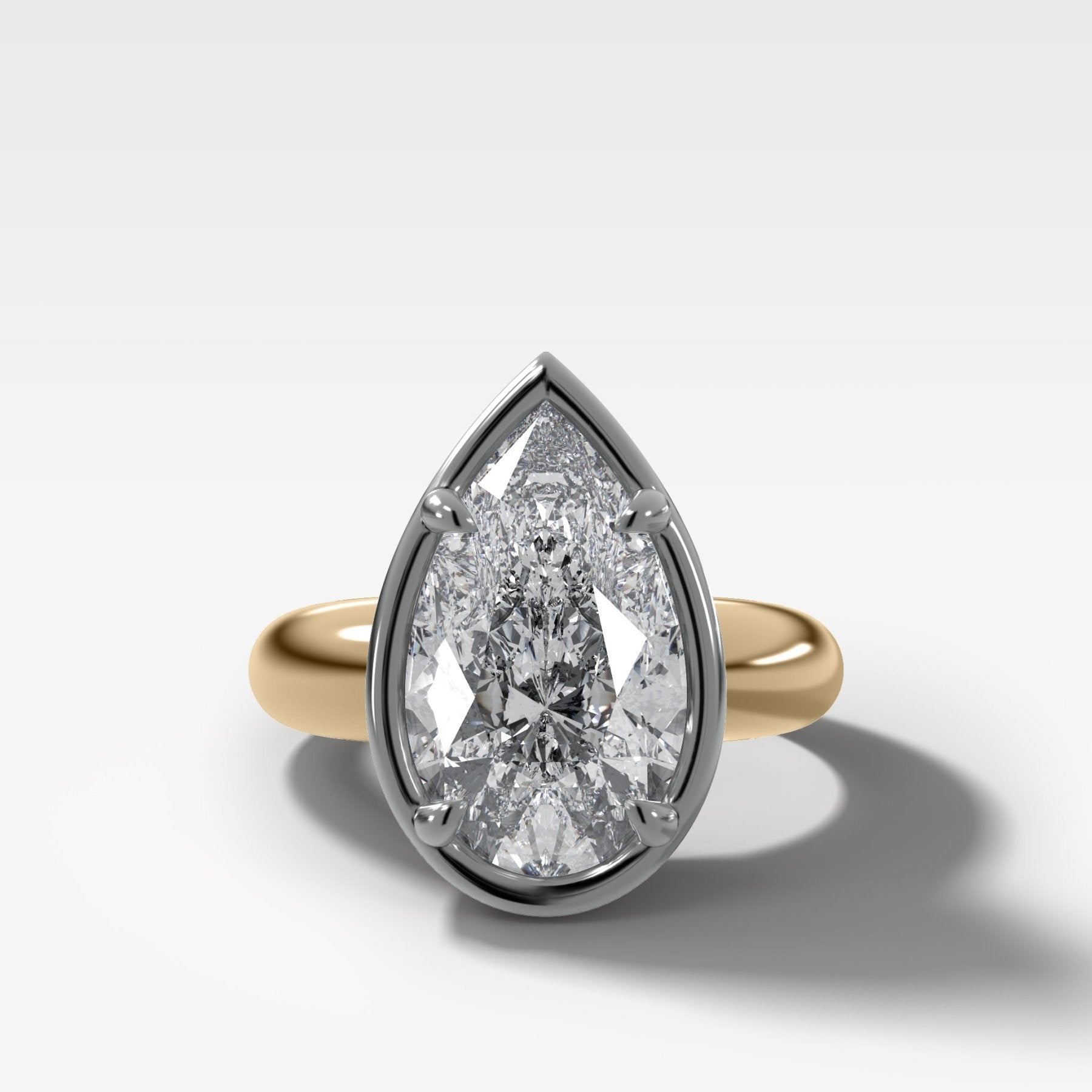 Mixed Metal Club Ring Solitaire Engagement Ring With a Pear Cut Diamond - GOODSTONE