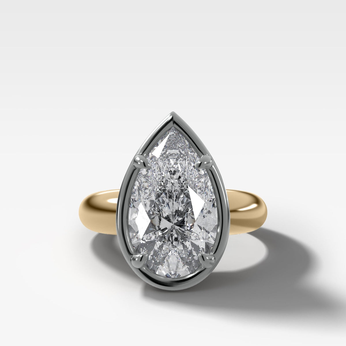 Mixed Metal Club Ring Solitaire Engagement Ring With a Pear Cut Diamond - GOODSTONE