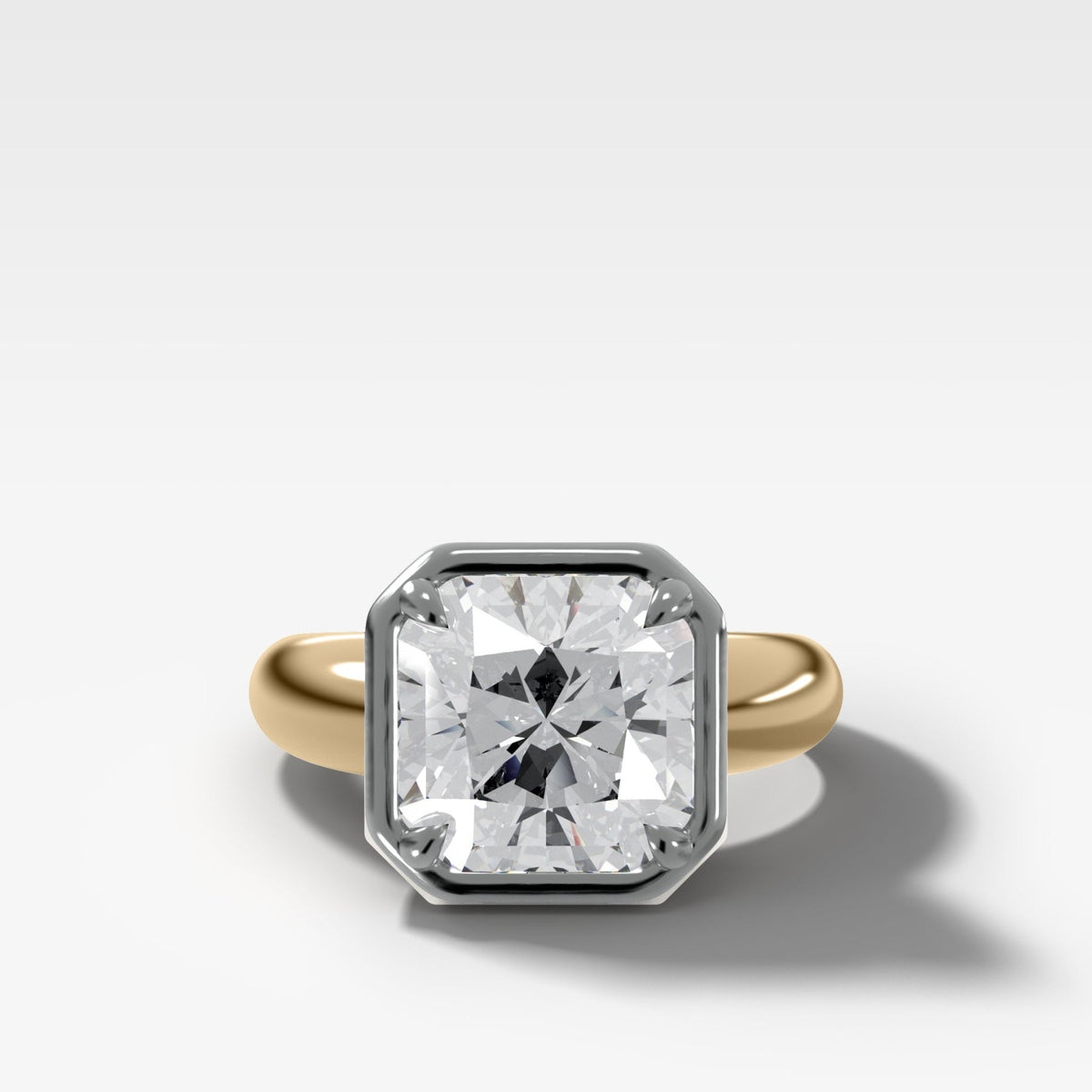Mixed Metal Club Ring Solitaire Engagement Ring With a Radiant Square Cut Diamond - GOODSTONE