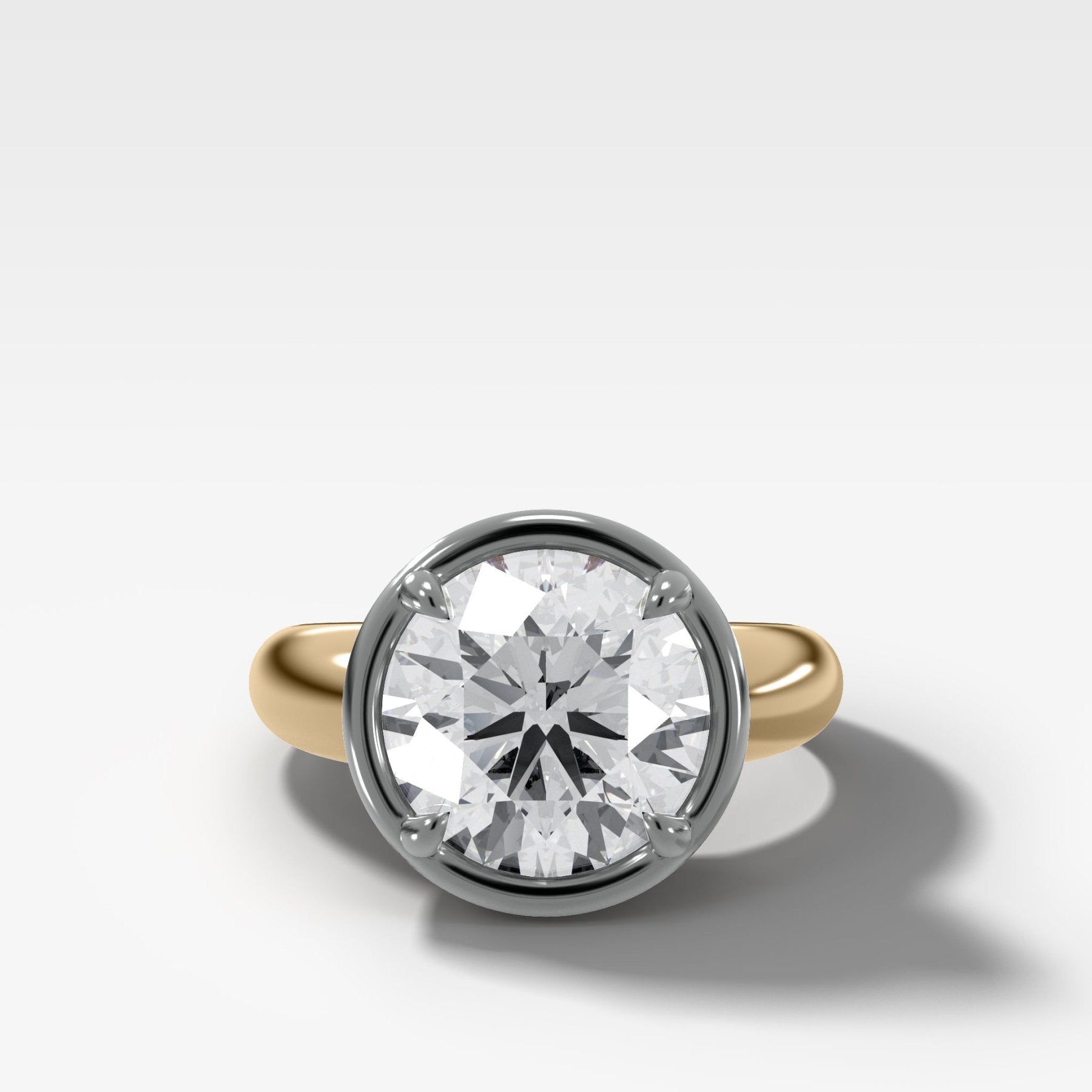 Mixed Metal Club Ring Solitaire Engagement Ring With a Round Cut Diamond - GOODSTONE