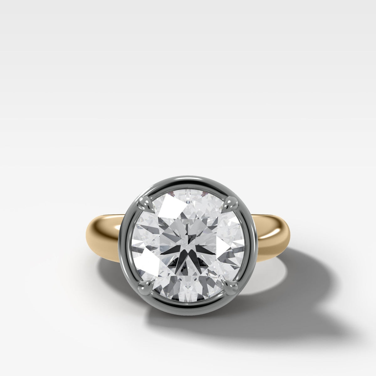 Mixed Metal Club Ring Solitaire Engagement Ring With a Round Cut Diamond - GOODSTONE