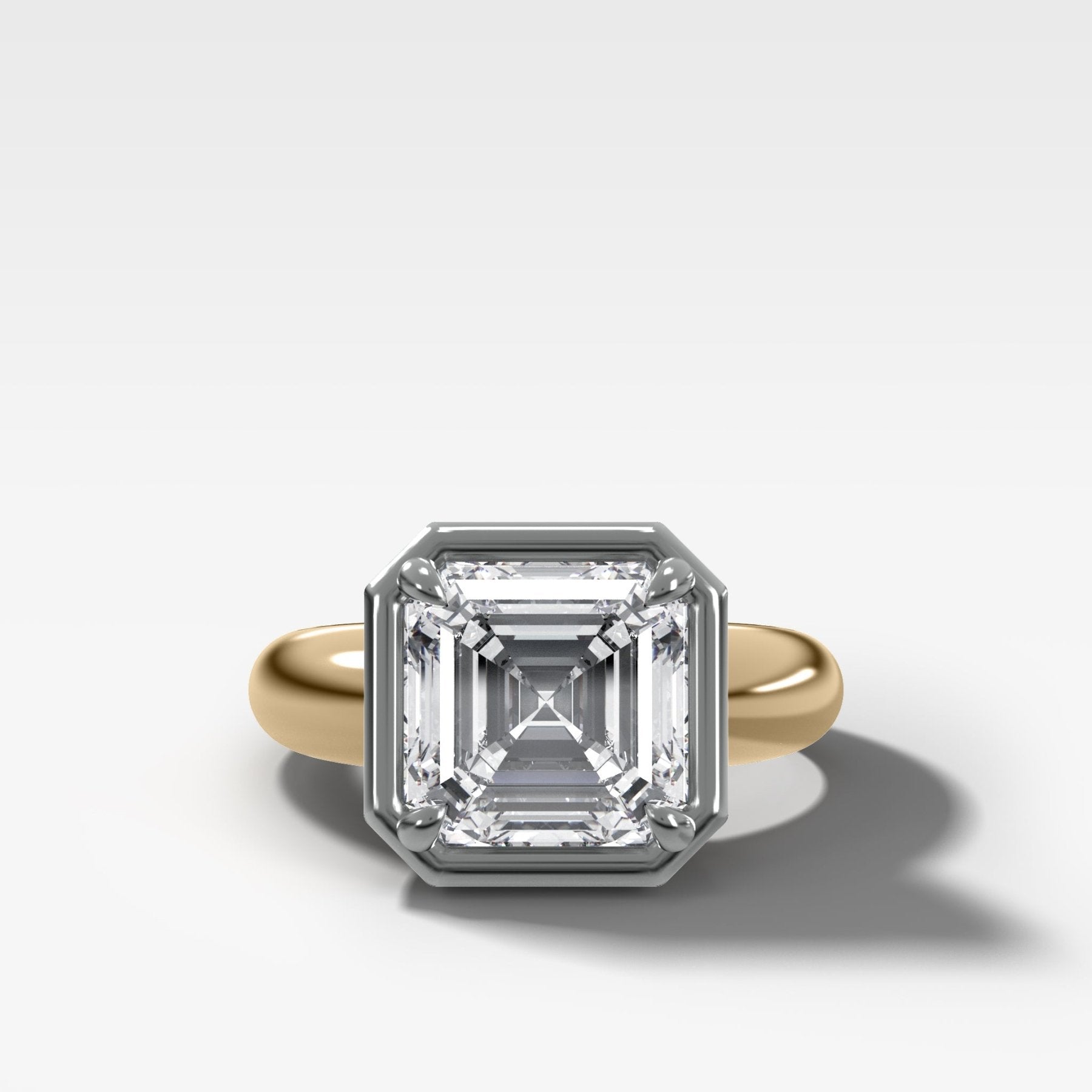 Mixed Metal Club Ring Solitaire Engagement Ring With an Asscher Cut Diamond - GOODSTONE