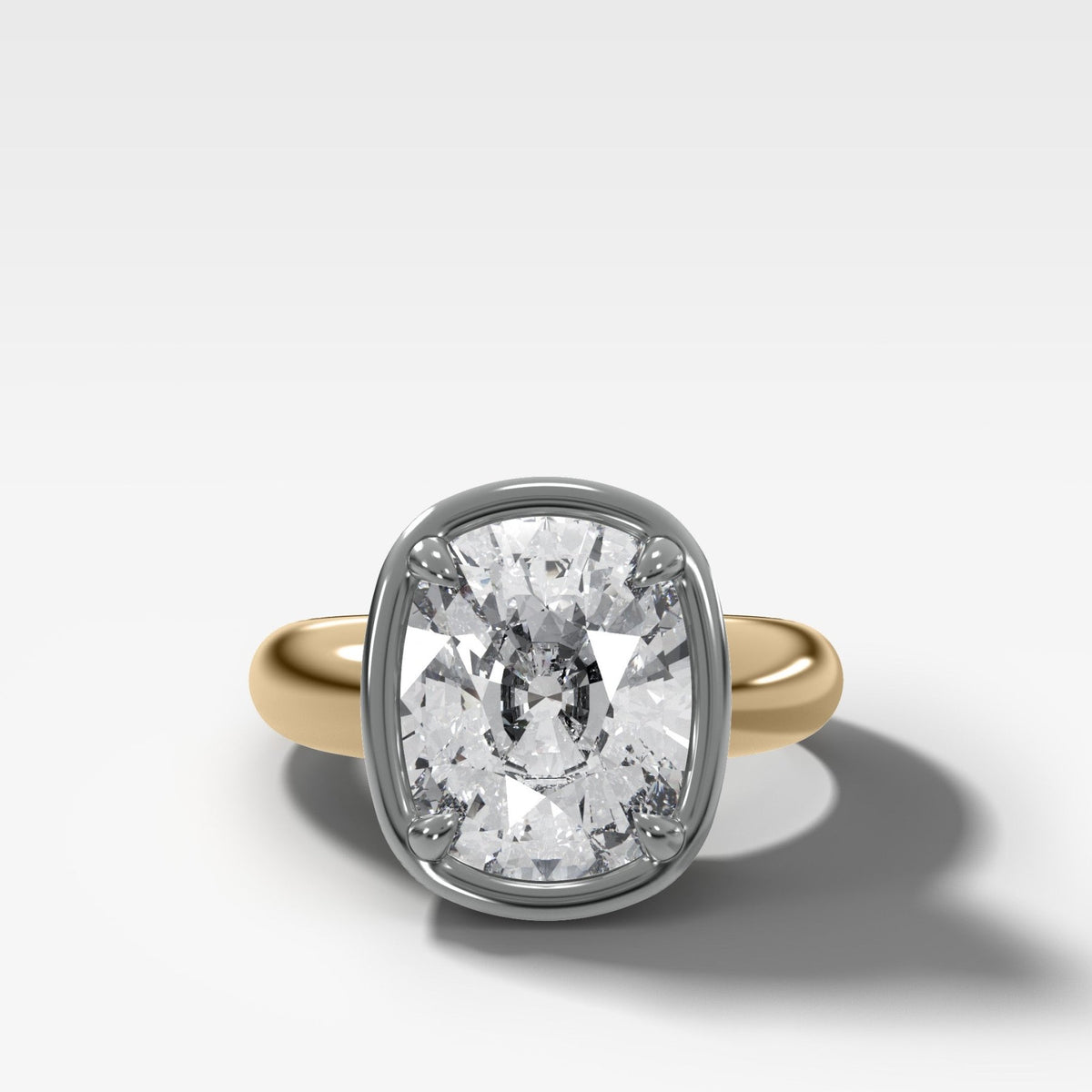 Mixed Metal Club Ring Solitaire Engagement Ring With an Elongated Cushion Cut Diamond - GOODSTONE