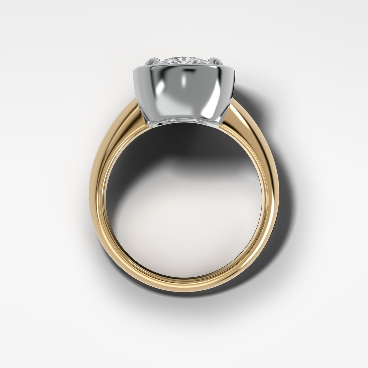 Mixed Metal Club Ring Solitaire Engagement Ring With an Elongated Cushion Cut Diamond - GOODSTONE