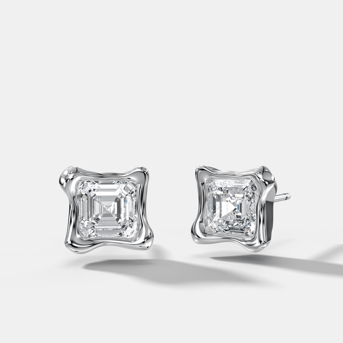 Molten Asscher Cut Bezel Studs - GOODSTONE