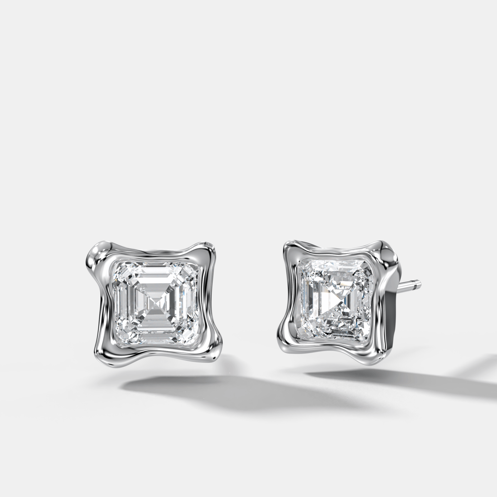 Molten Asscher Cut Bezel Studs - GOODSTONE