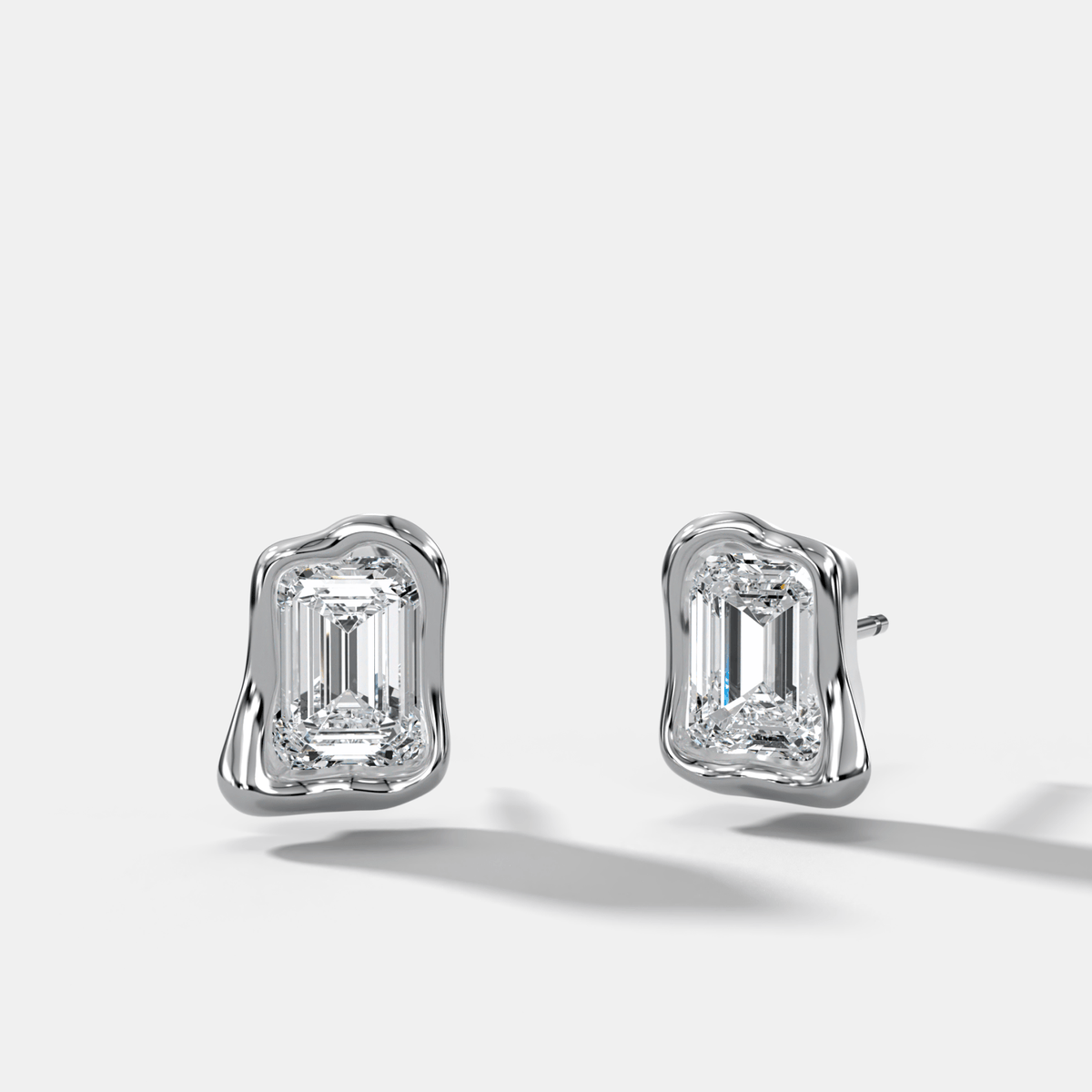 Molten Emerald Cut Bezel Studs - GOODSTONE