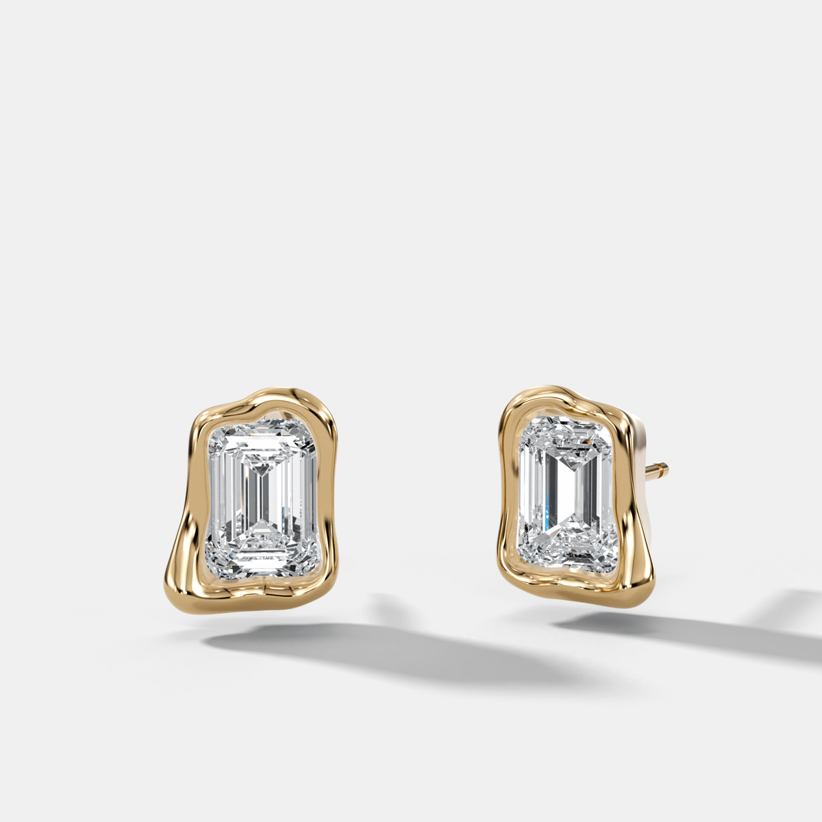 Molten Emerald Cut Bezel Studs - GOODSTONE