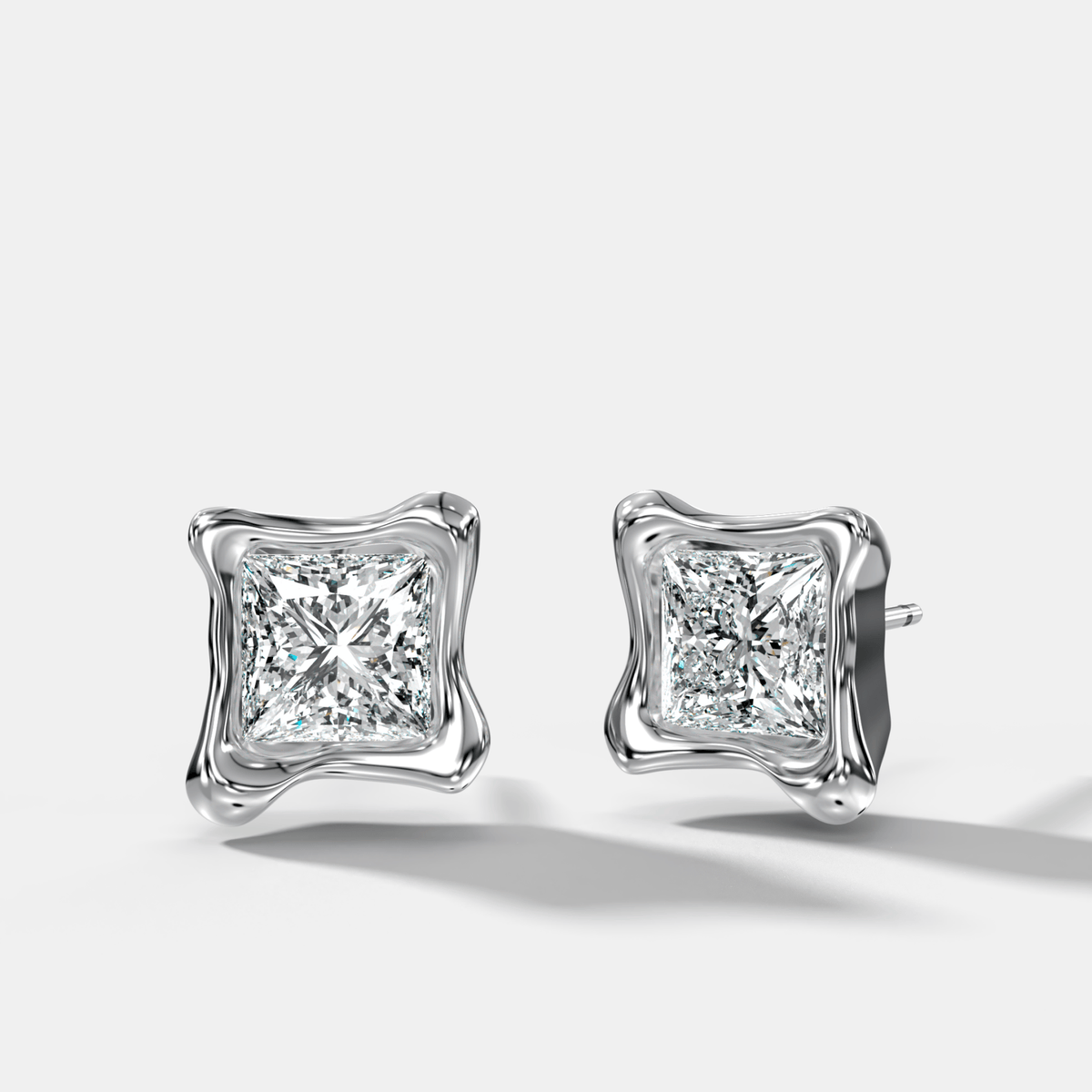 Molten Princess Cut Bezel Studs - GOODSTONE