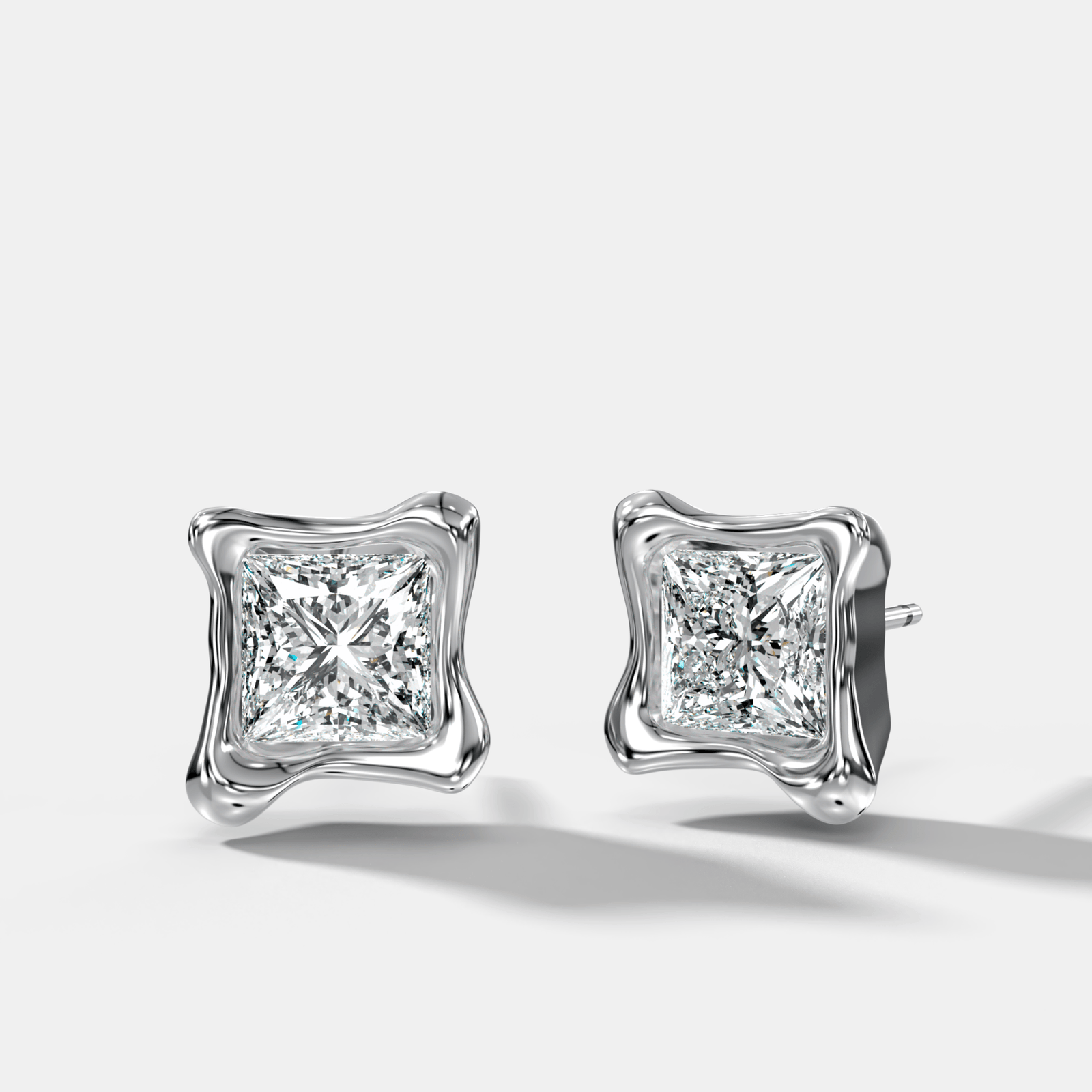 Molten Princess Cut Bezel Studs - GOODSTONE
