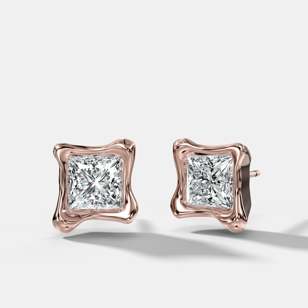 Molten Princess Cut Bezel Studs - GOODSTONE