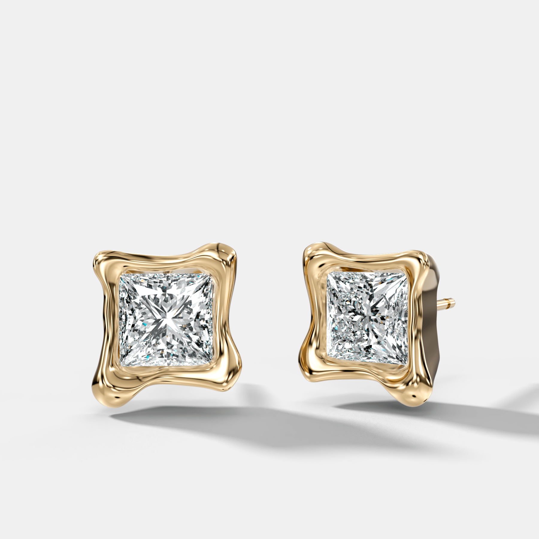 Molten Princess Cut Bezel Studs - GOODSTONE