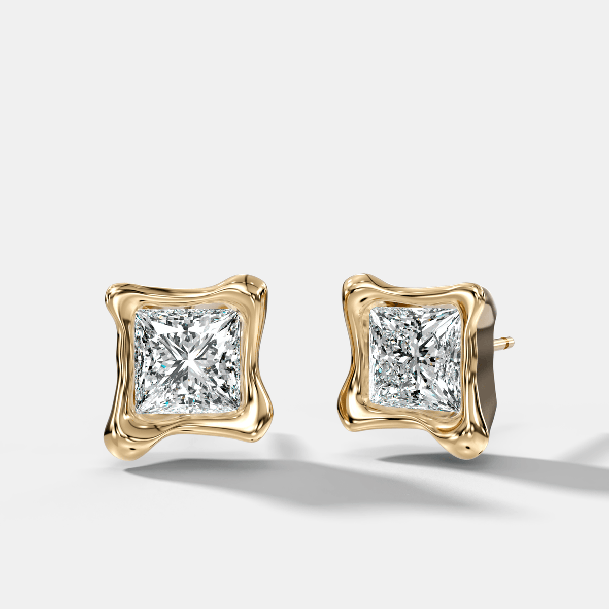 Molten Princess Cut Bezel Studs - GOODSTONE