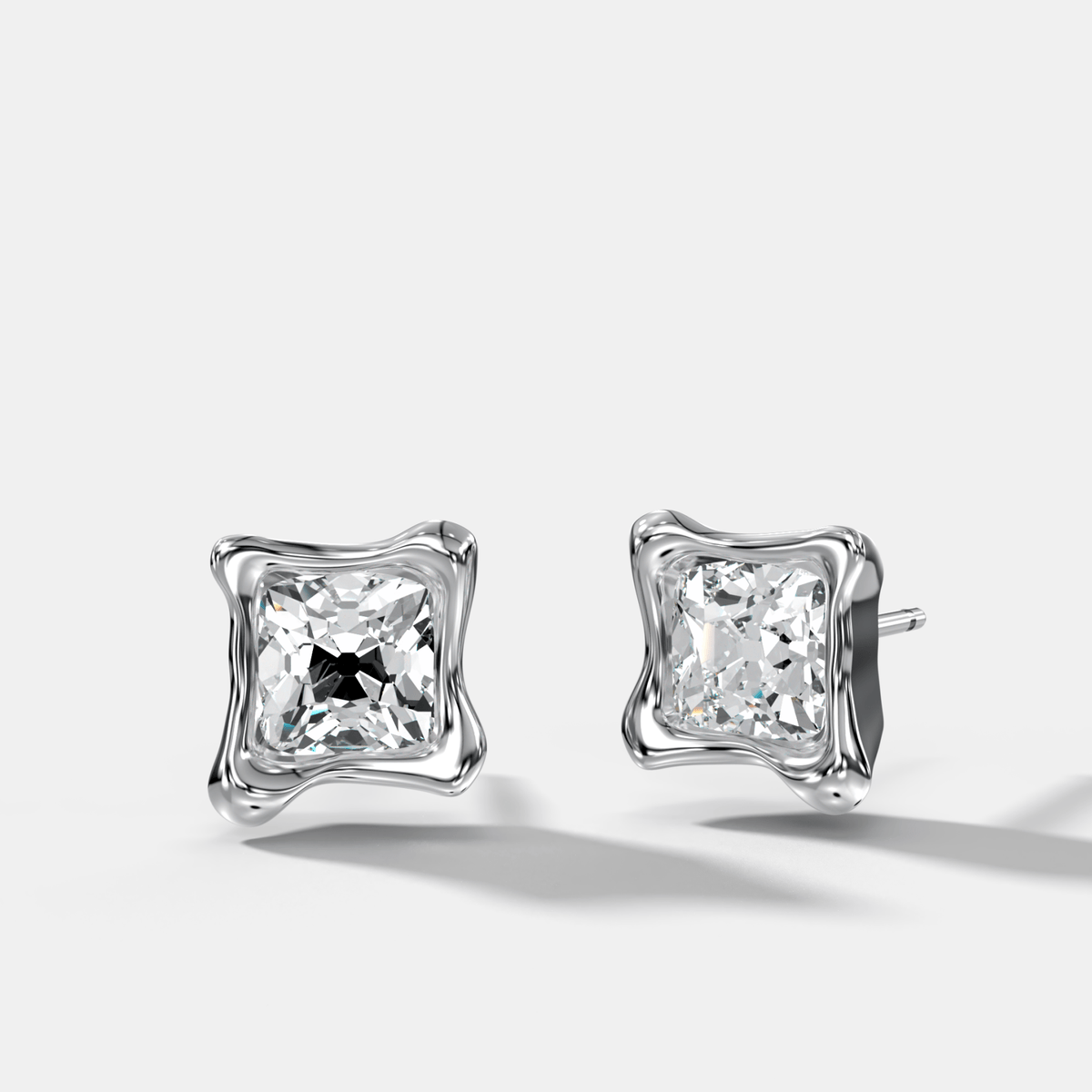 Molten Square Old Mine Cut Bezel Studs - GOODSTONE