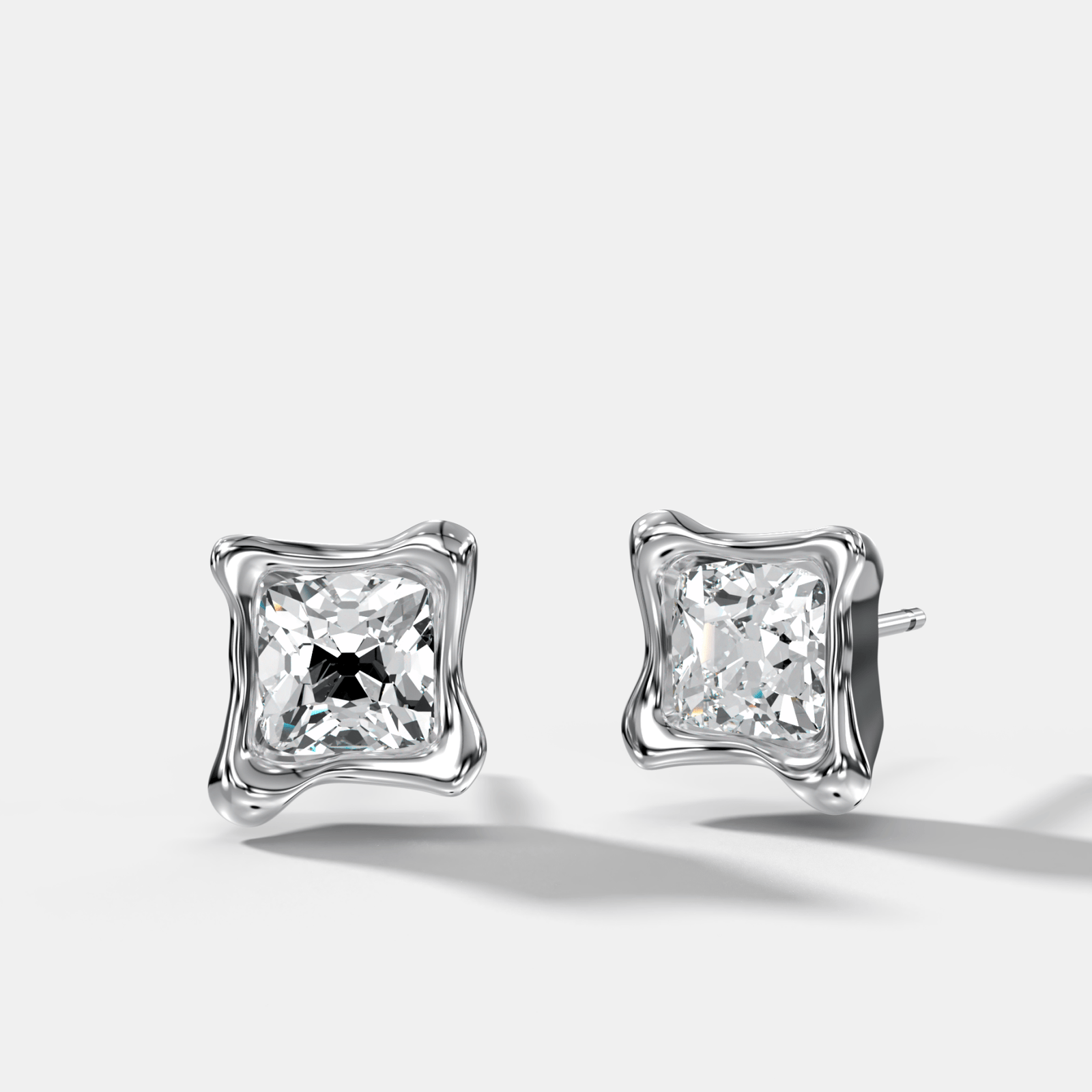 Molten Square Old Mine Cut Bezel Studs - GOODSTONE