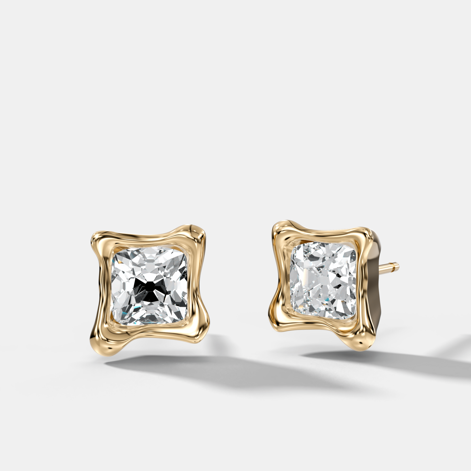 Molten Square Old Mine Cut Bezel Studs - GOODSTONE