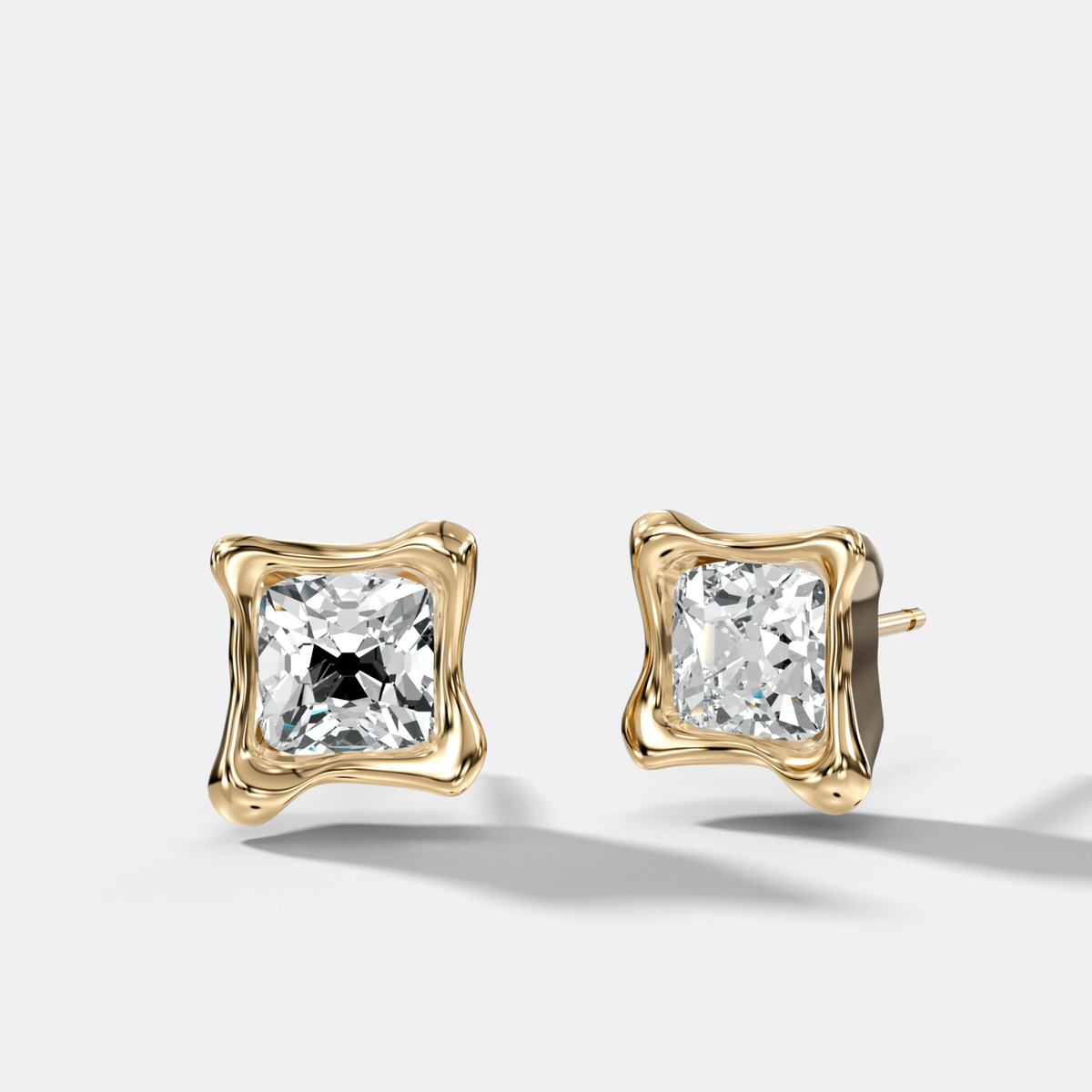 Molten Square Old Mine Cut Bezel Studs - GOODSTONE