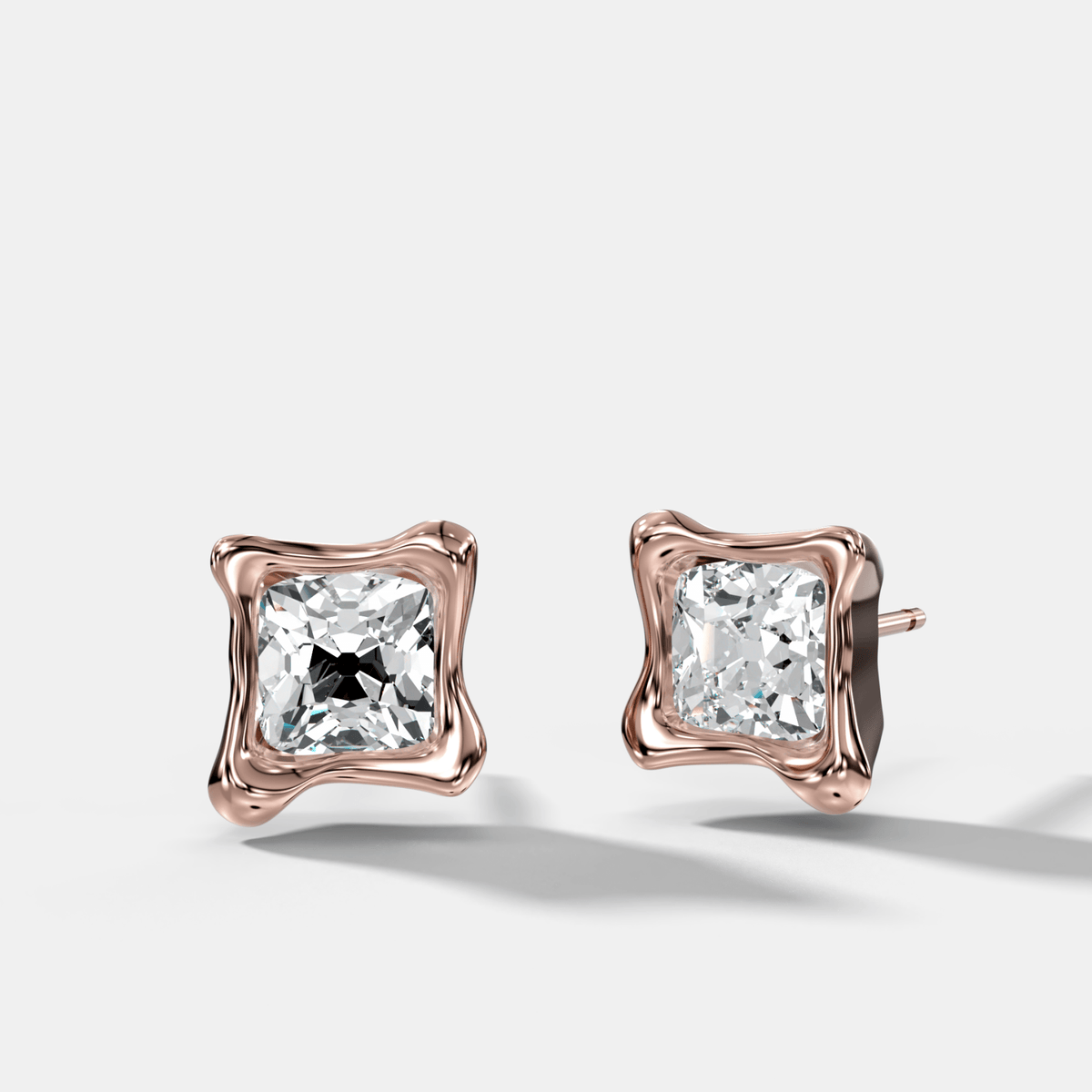 Molten Square Old Mine Cut Bezel Studs - GOODSTONE