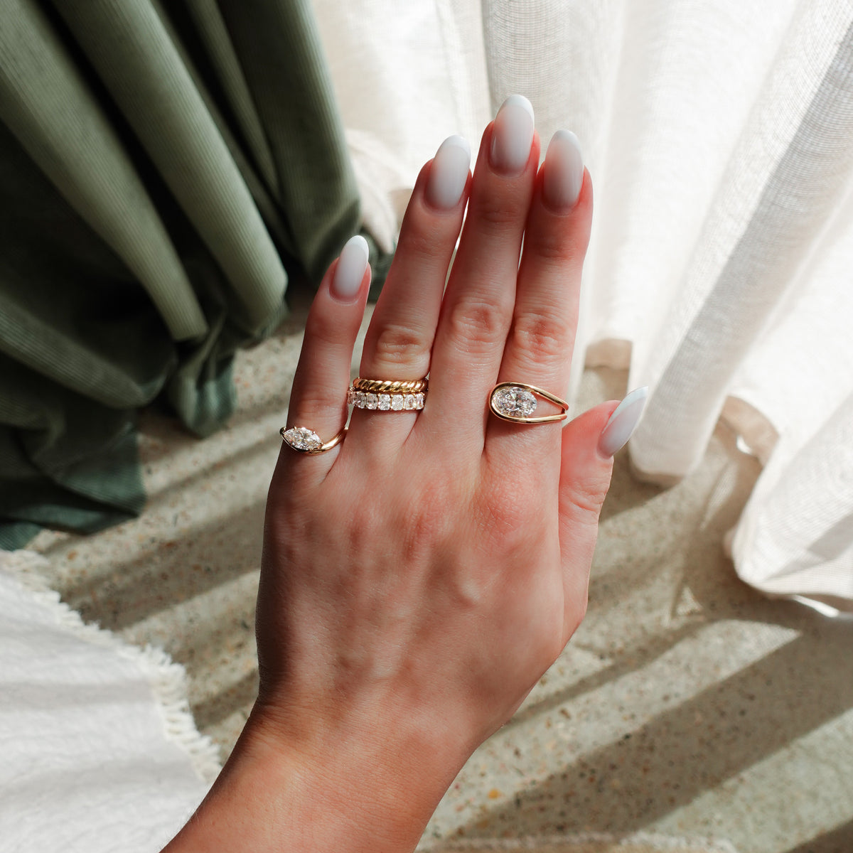 Contoured Engagement Ring with a Marquise Cut Diamond