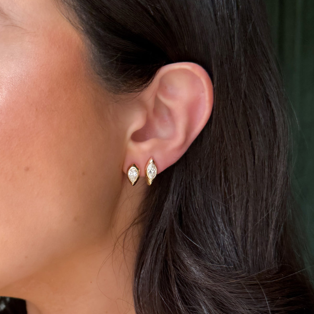 Sculpted Bezel Studs with Pear Cut Diamonds