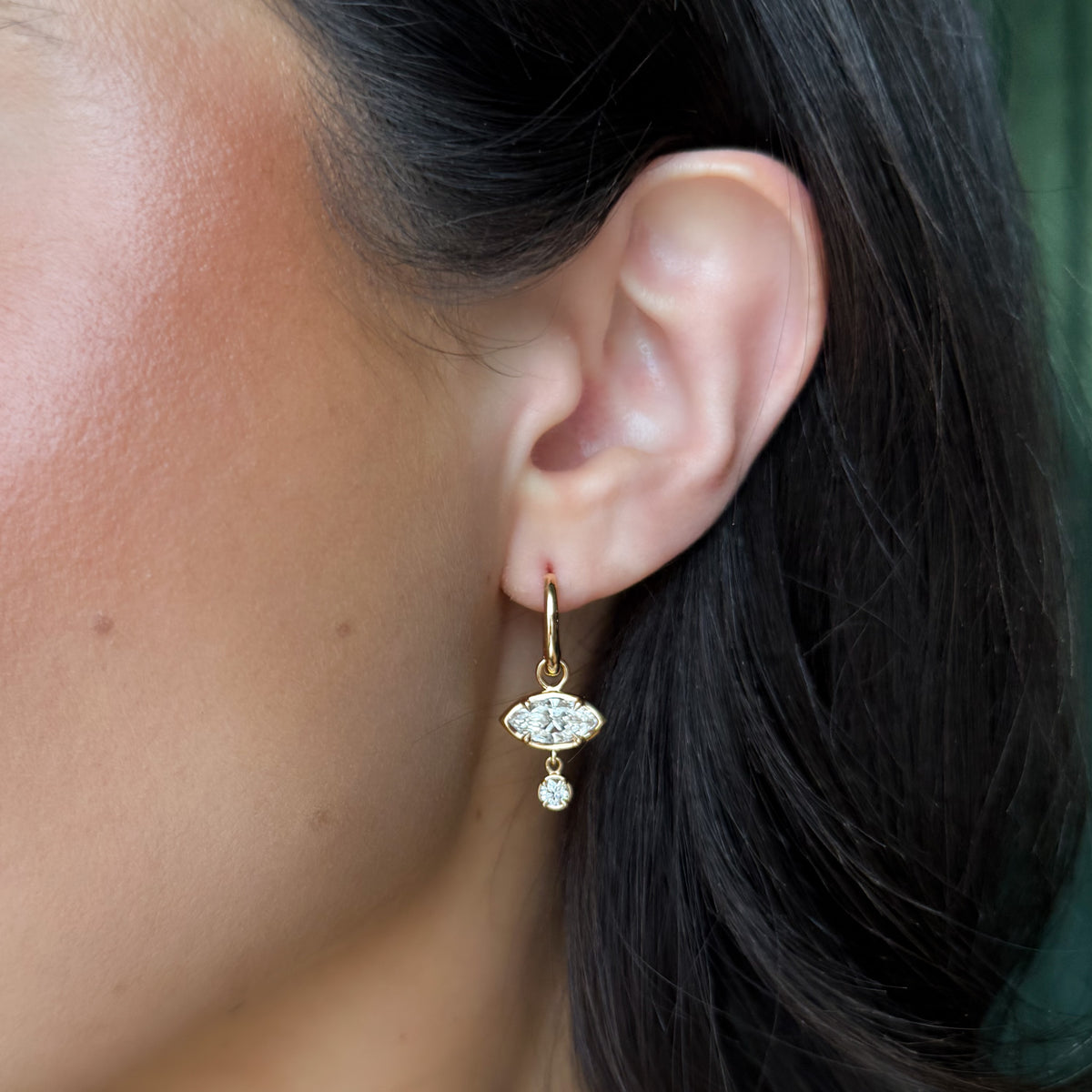 Alternating Mini Tiered Bezel Drop Huggies with Marquise Cut Diamonds