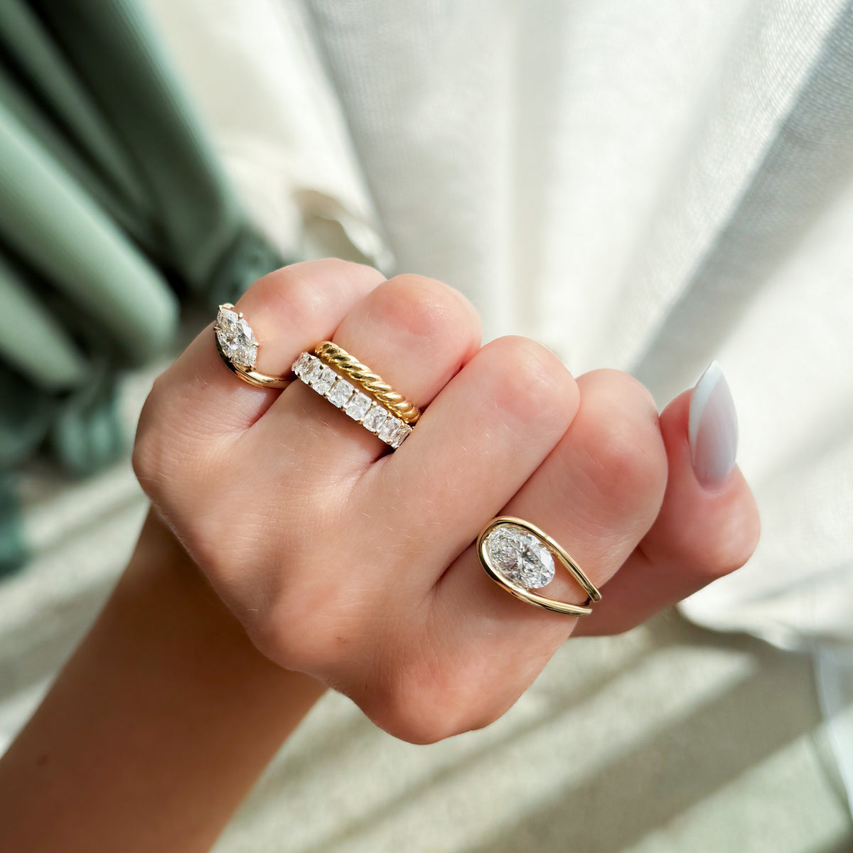 Contoured Engagement Ring with a Marquise Cut Diamond