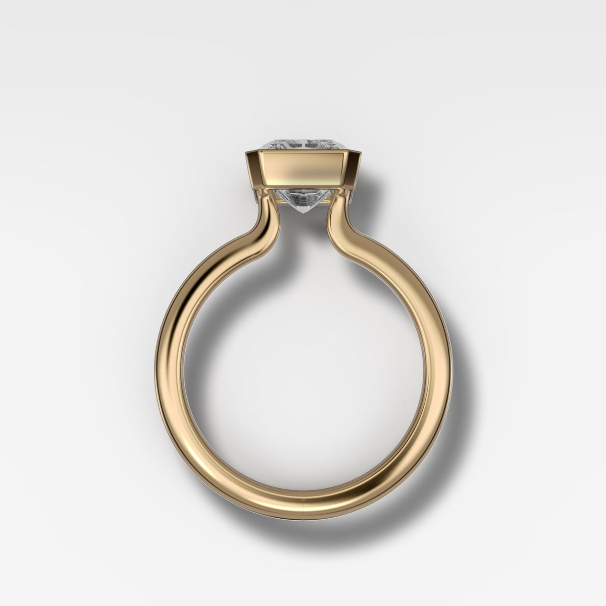 North South Half Bezel Solitaire Engagement Ring with 3.09ct Lab Grown Elongated Radiant Cut Diamond - GOODSTONE