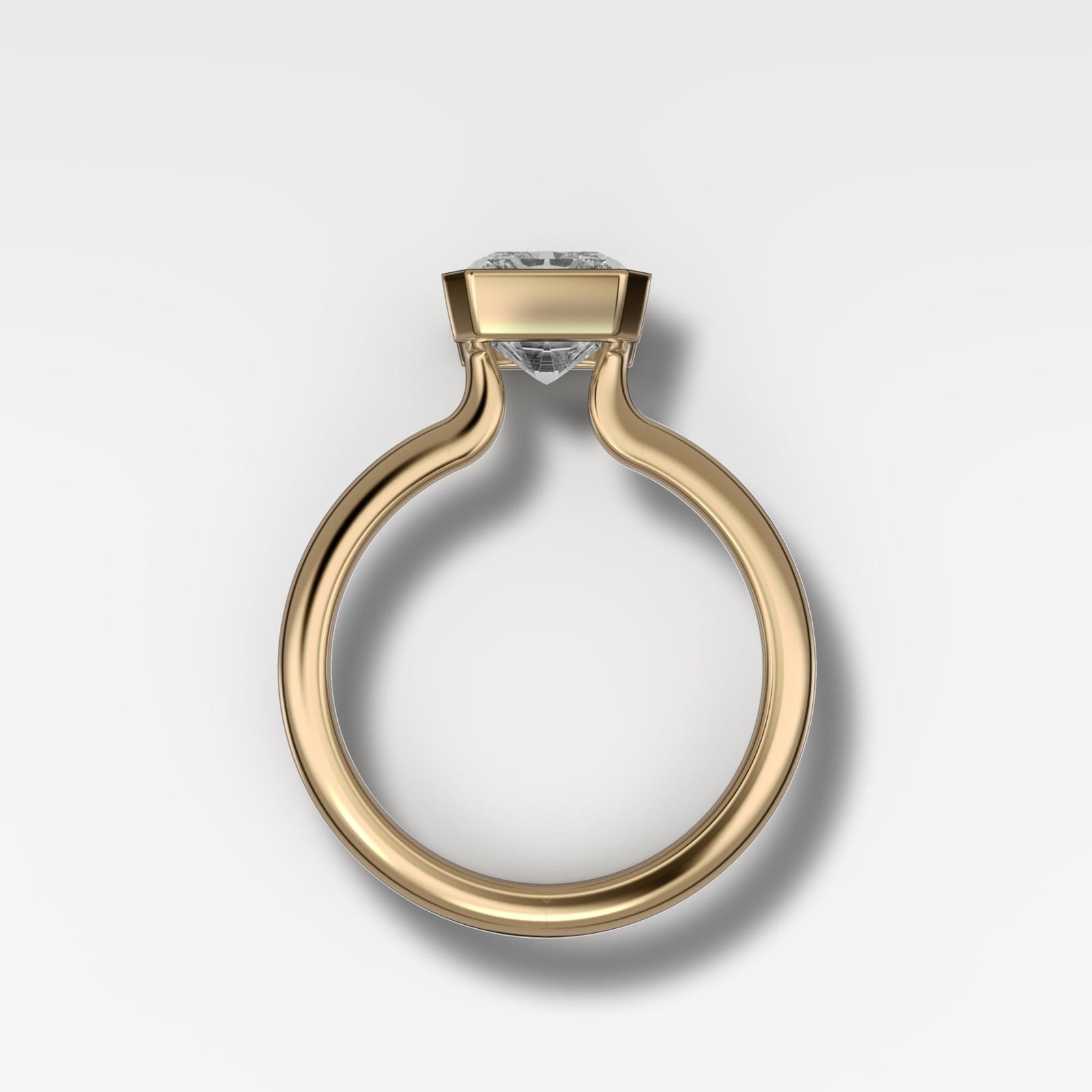 North South Half Bezel Solitaire Engagement Ring with 3.09ct Lab Grown Elongated Radiant Cut Diamond - GOODSTONE