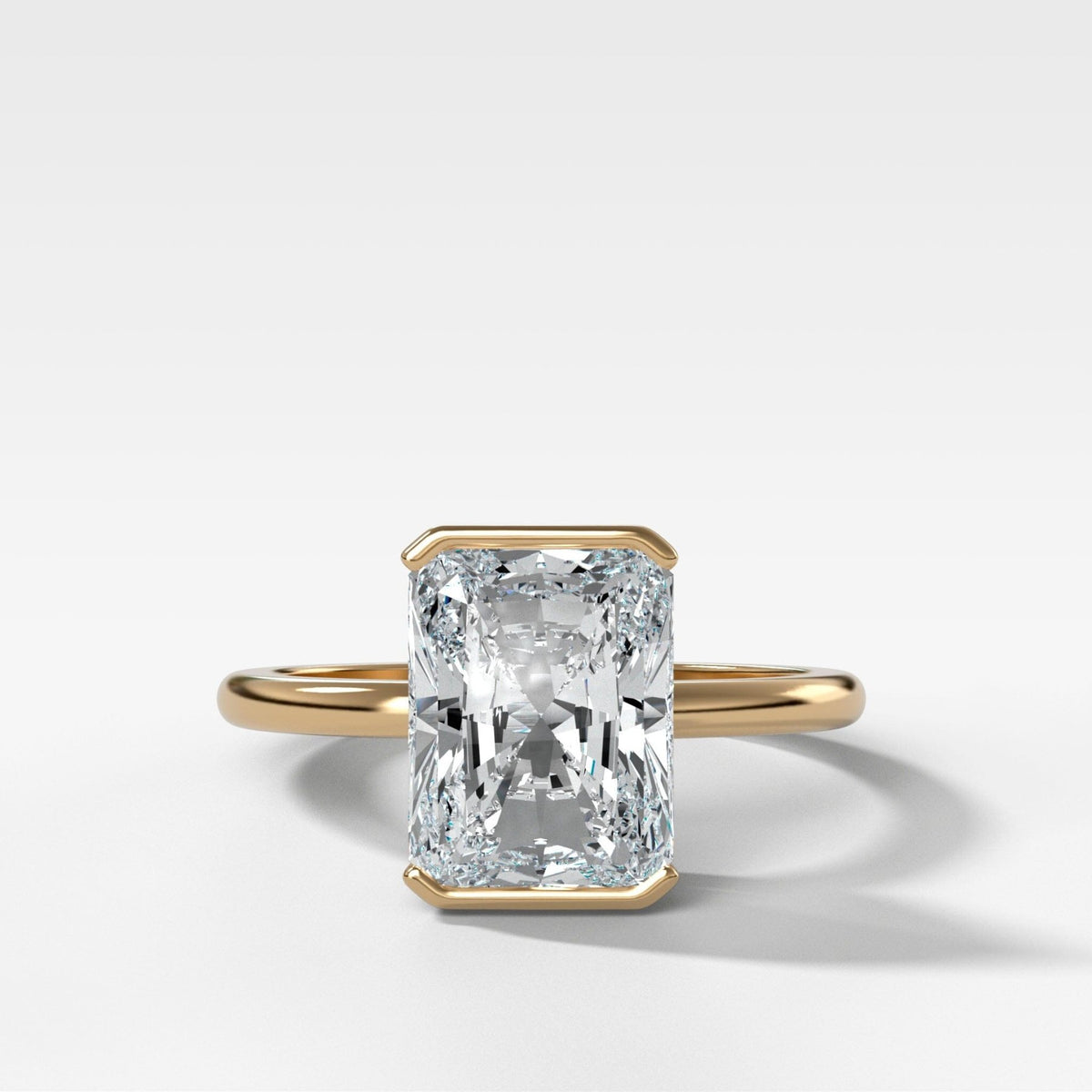 North South Half Bezel Solitaire Engagement Ring with 3.09ct Lab Grown Elongated Radiant Cut Diamond - GOODSTONE