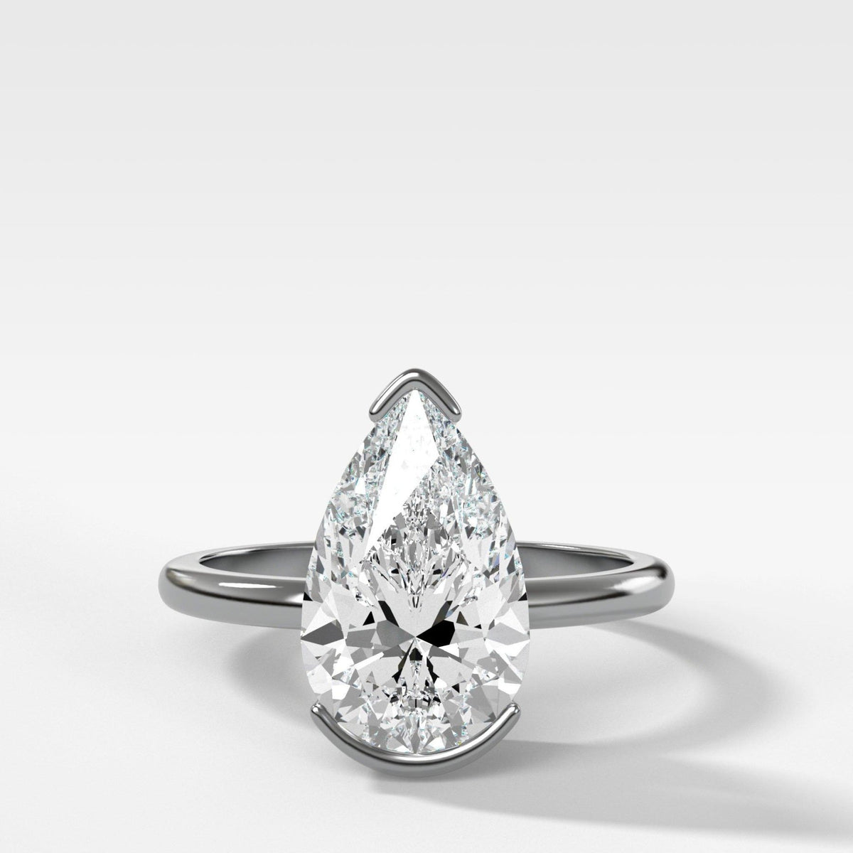 North South Half Bezel Solitaire Engagement Ring With Lab Grown 3.27ct Pear Cut Diamond - GOODSTONE