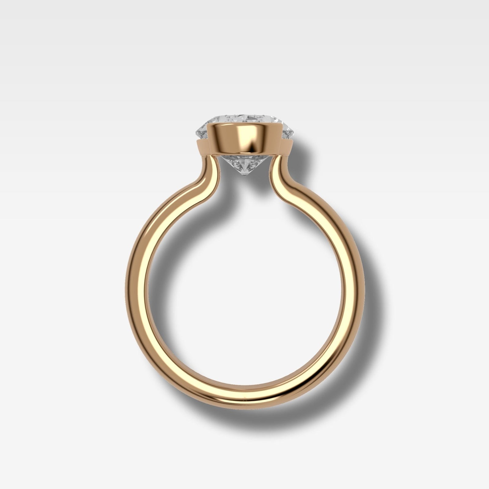 North South Half Bezel Solitaire Engagement Ring With Oval Cut Diamond - GOODSTONE