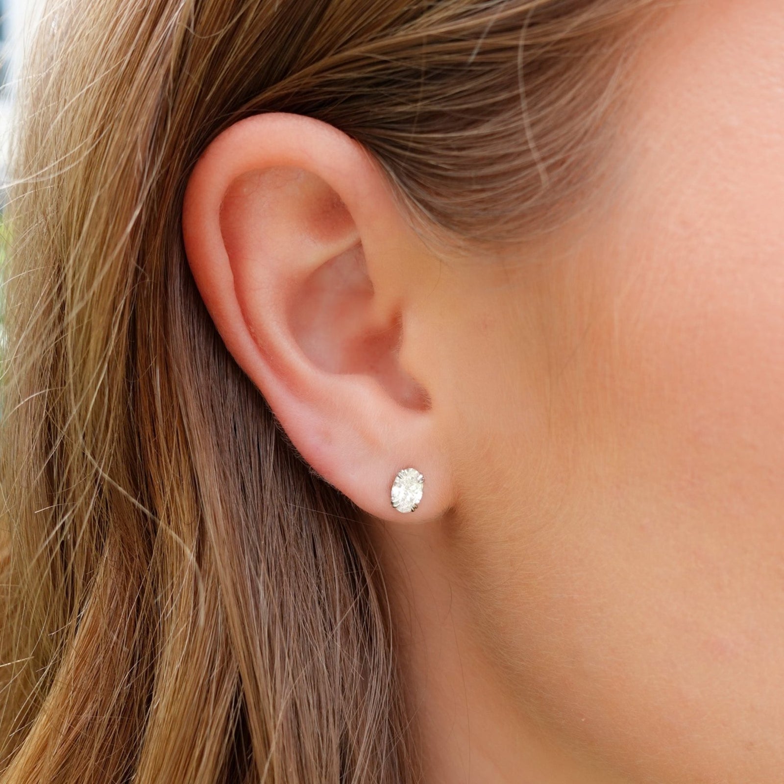 Oval Cut Double Point Prong Diamond Studs - GOODSTONE