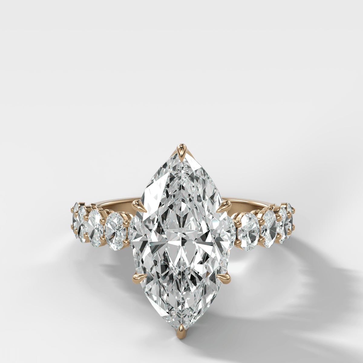 Oval Shared Prong Engagement Ring with Marquise Cut Diamond - GOODSTONE