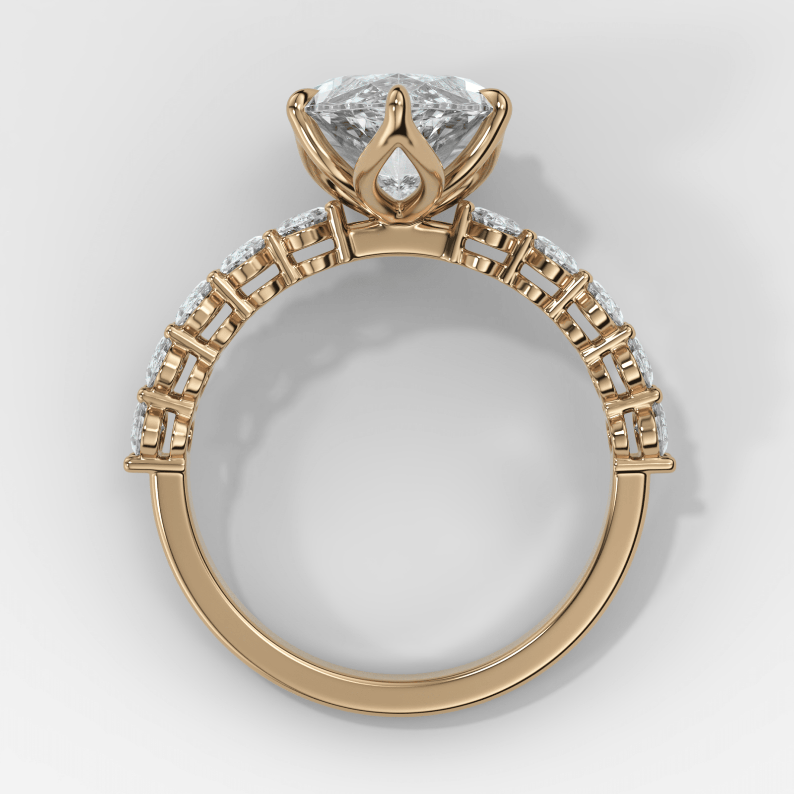 Oval Shared Prong Engagement Ring with Marquise Cut Diamond - GOODSTONE