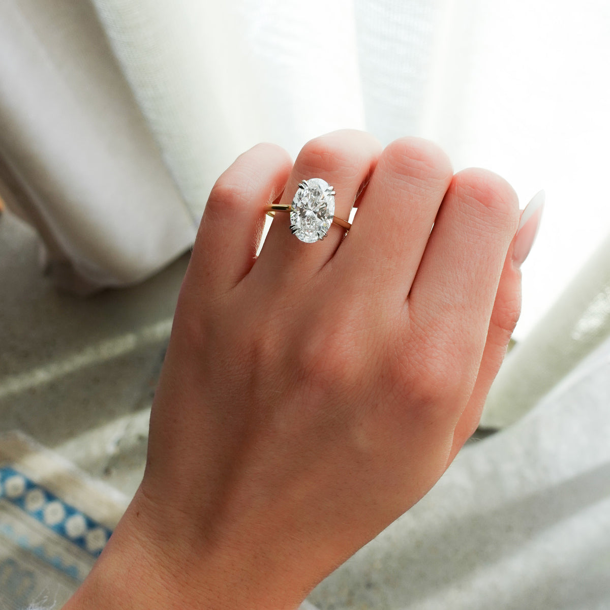 Signature Cathedral Solitaire Engagement Ring With 5.08ct Lab Grown Oval Cut Diamond