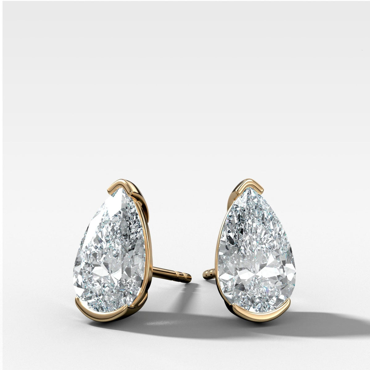 Pear Cut Half Bezel Diamond Studs - GOODSTONE