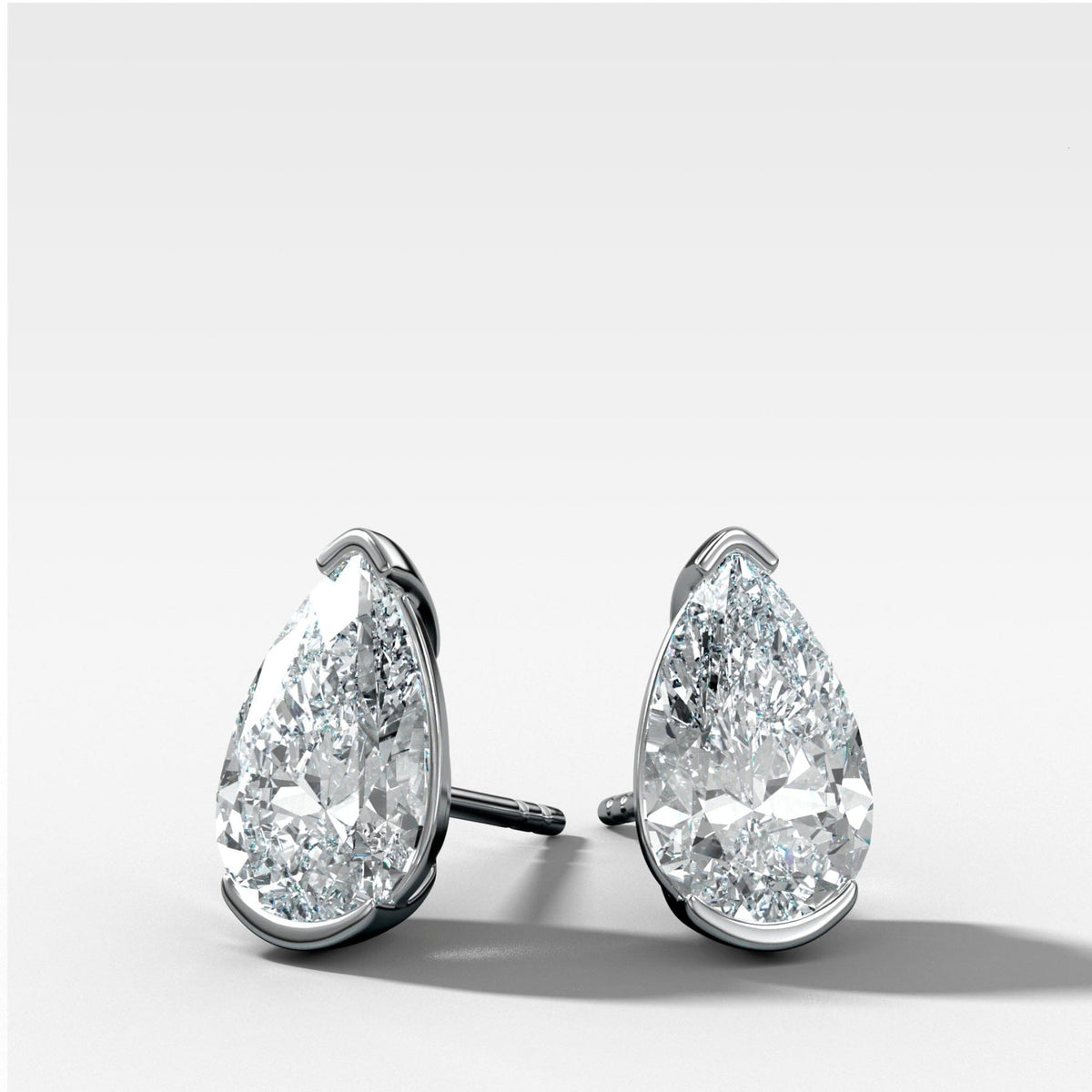 Pear Cut Half Bezel Diamond Studs - GOODSTONE