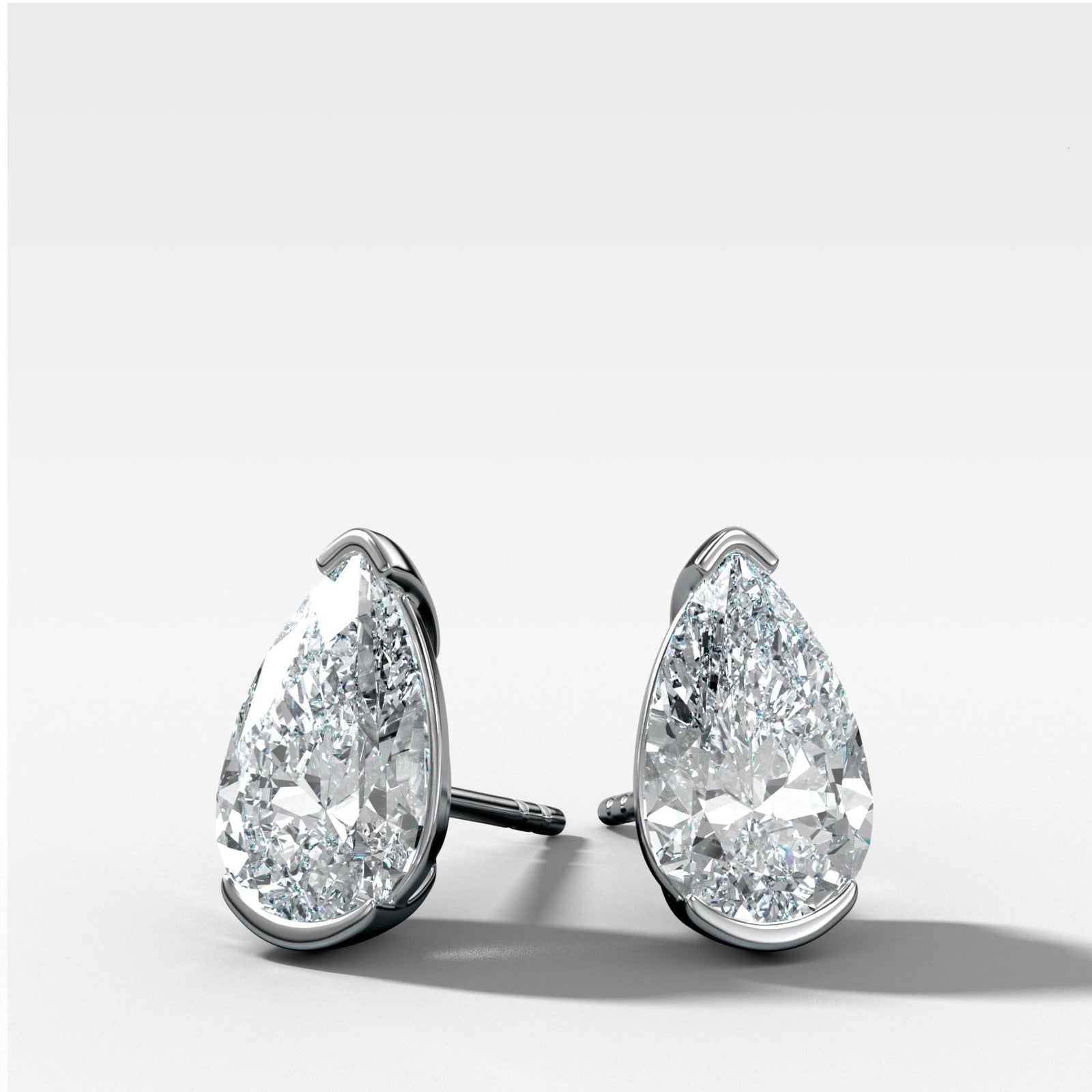 Pear Cut Half Bezel Diamond Studs - GOODSTONE