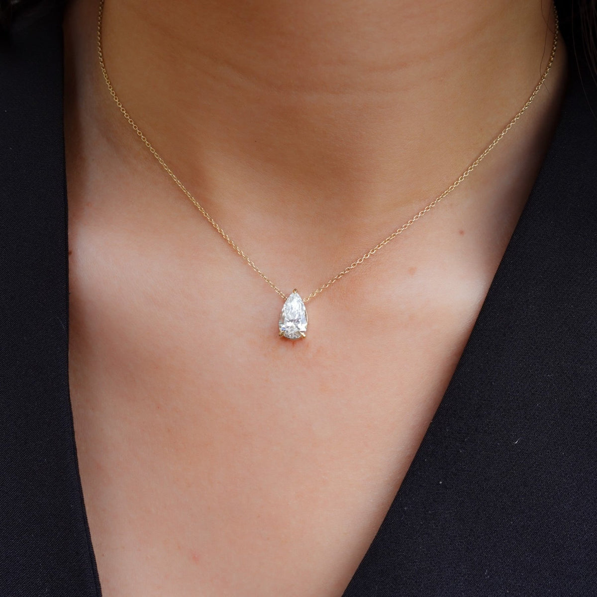 Pendant Necklace with a 1.97ct Pear Cut Diamond - GOODSTONE