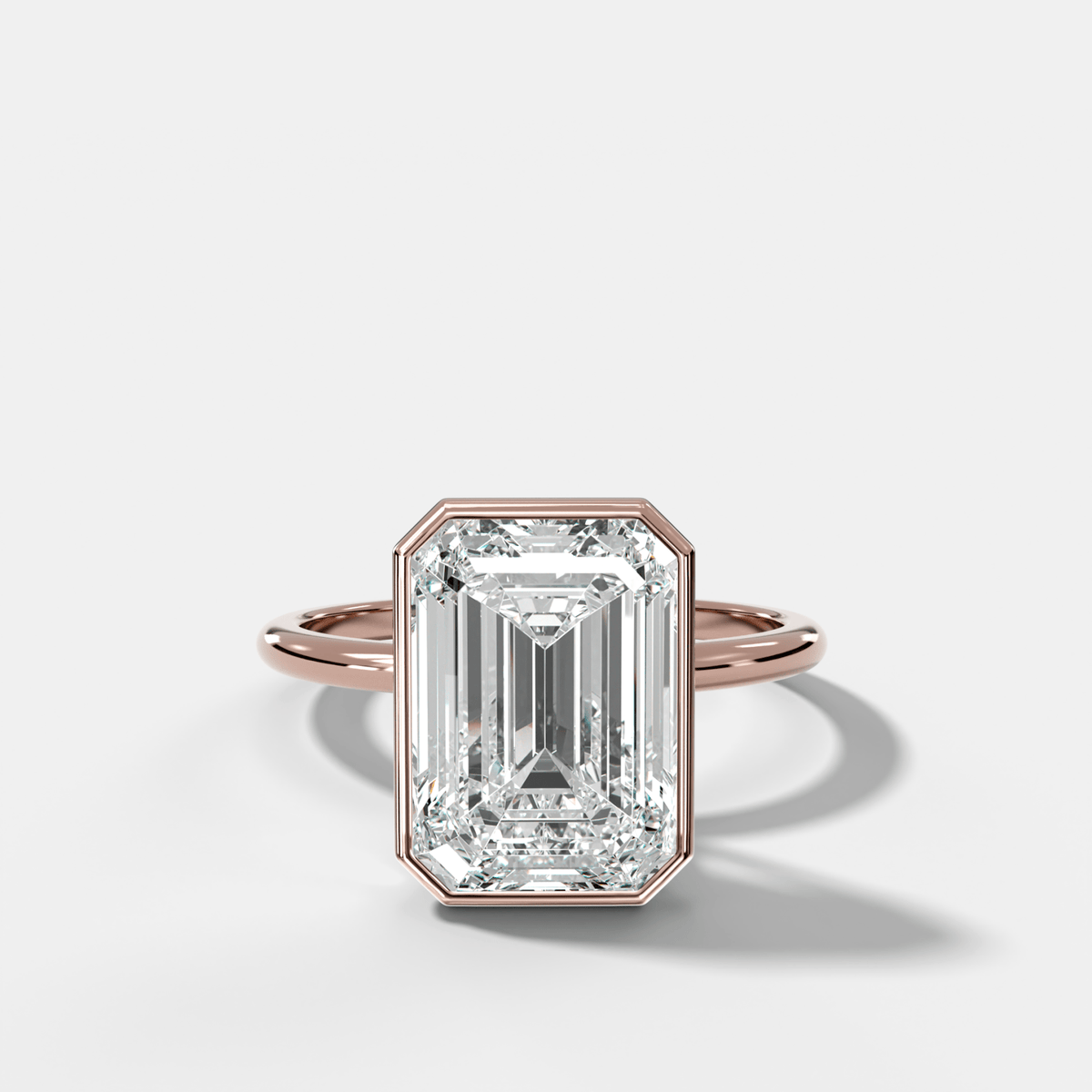 Penumbra Bezel Hidden Halo Engagement Ring with Emerald Cut - GOODSTONE