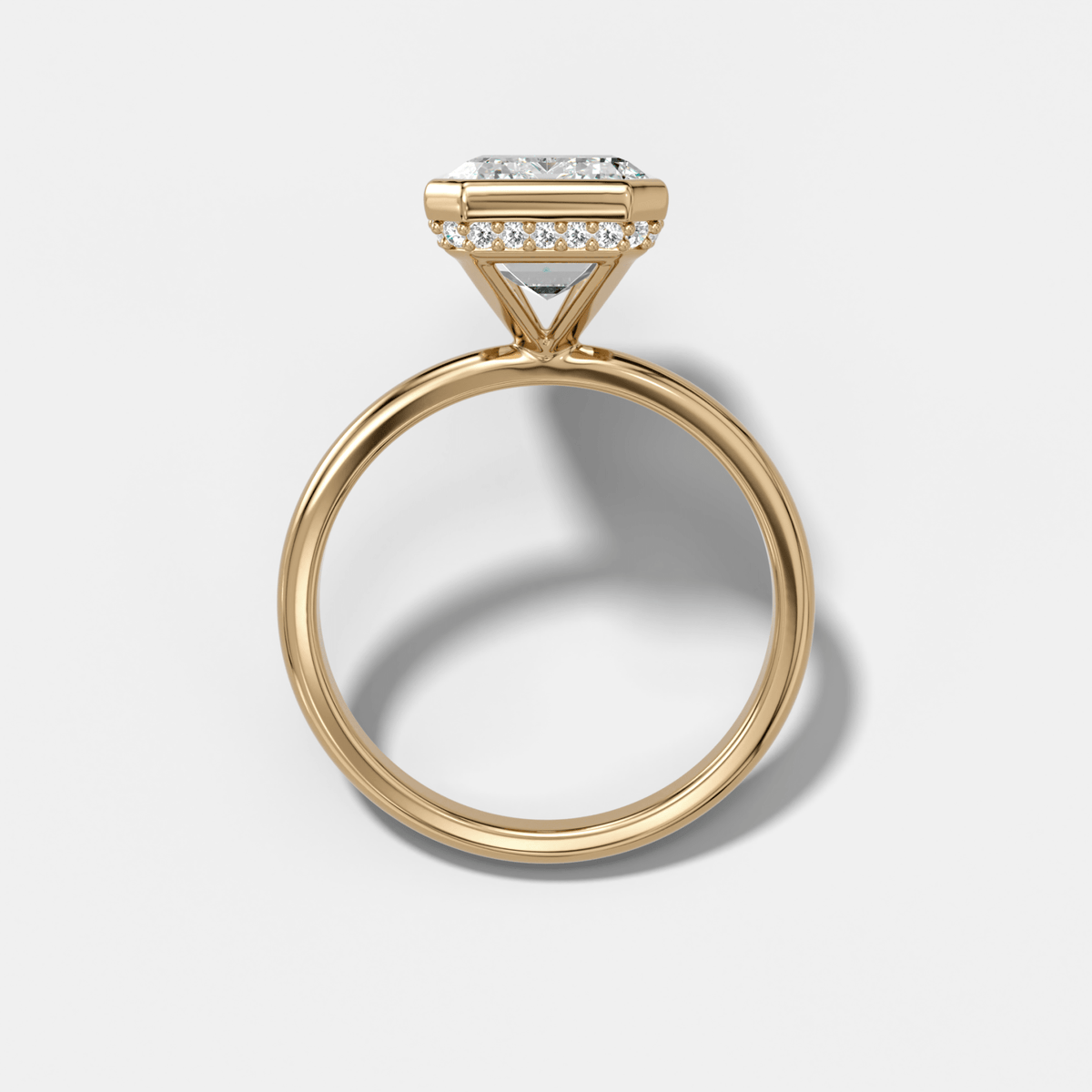Penumbra Bezel Hidden Halo Engagement Ring with Emerald Cut - GOODSTONE