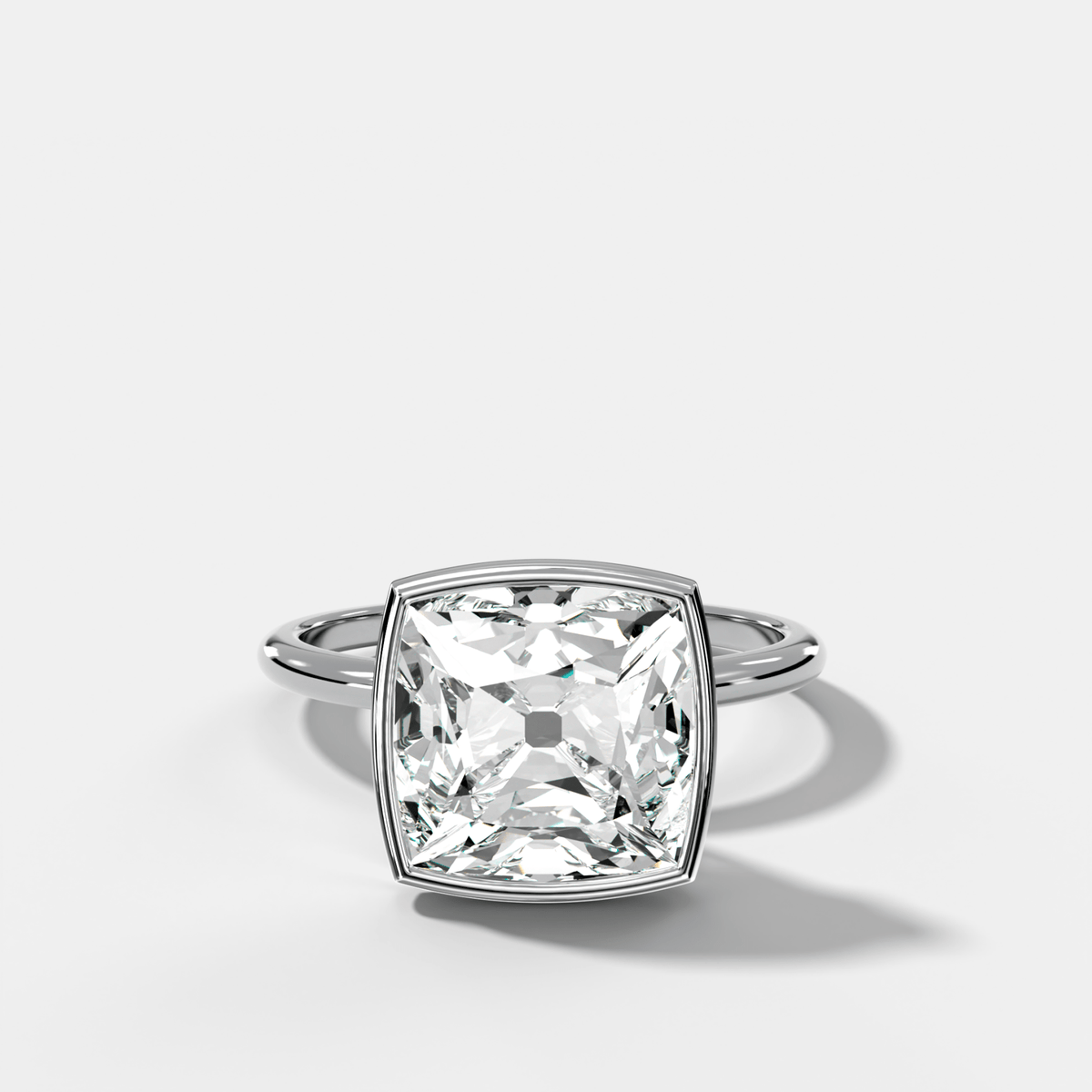 Penumbra Bezel Hidden Halo Engagement Ring with Old Mine Cut - GOODSTONE