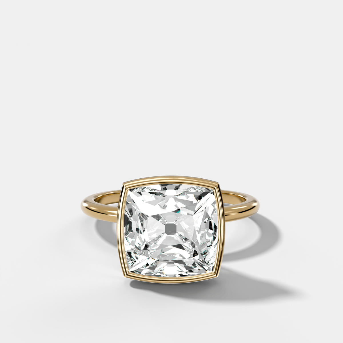 Penumbra Bezel Hidden Halo Engagement Ring with Old Mine Cut - GOODSTONE