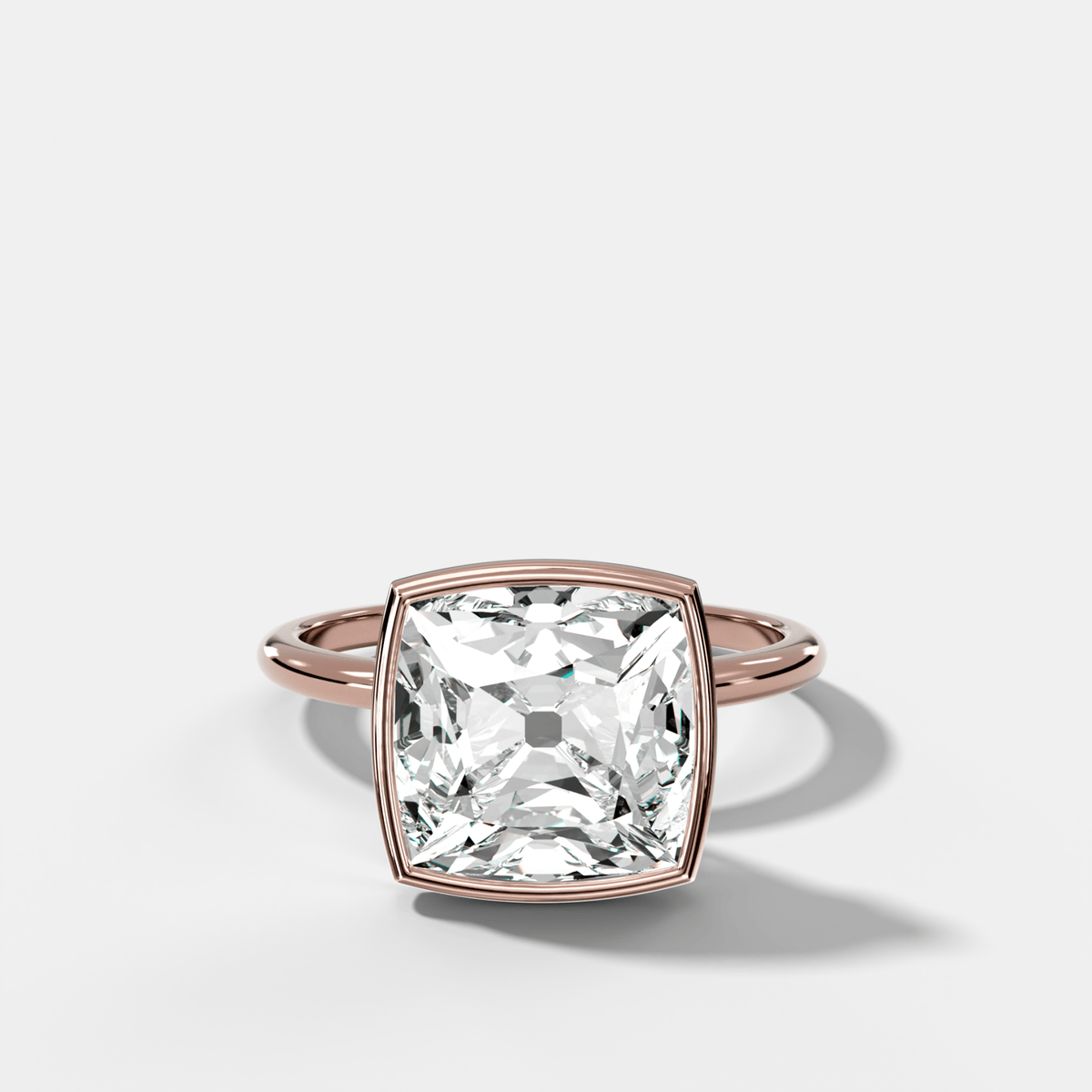 Penumbra Bezel Hidden Halo Engagement Ring with Old Mine Cut - GOODSTONE