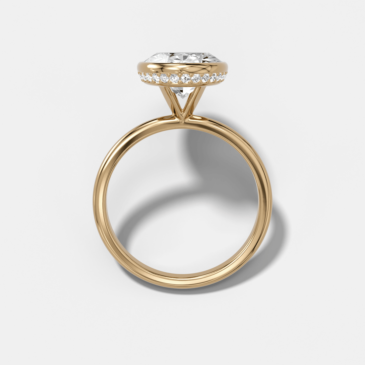 Penumbra Bezel Hidden Halo Engagement Ring with Oval Cut - GOODSTONE