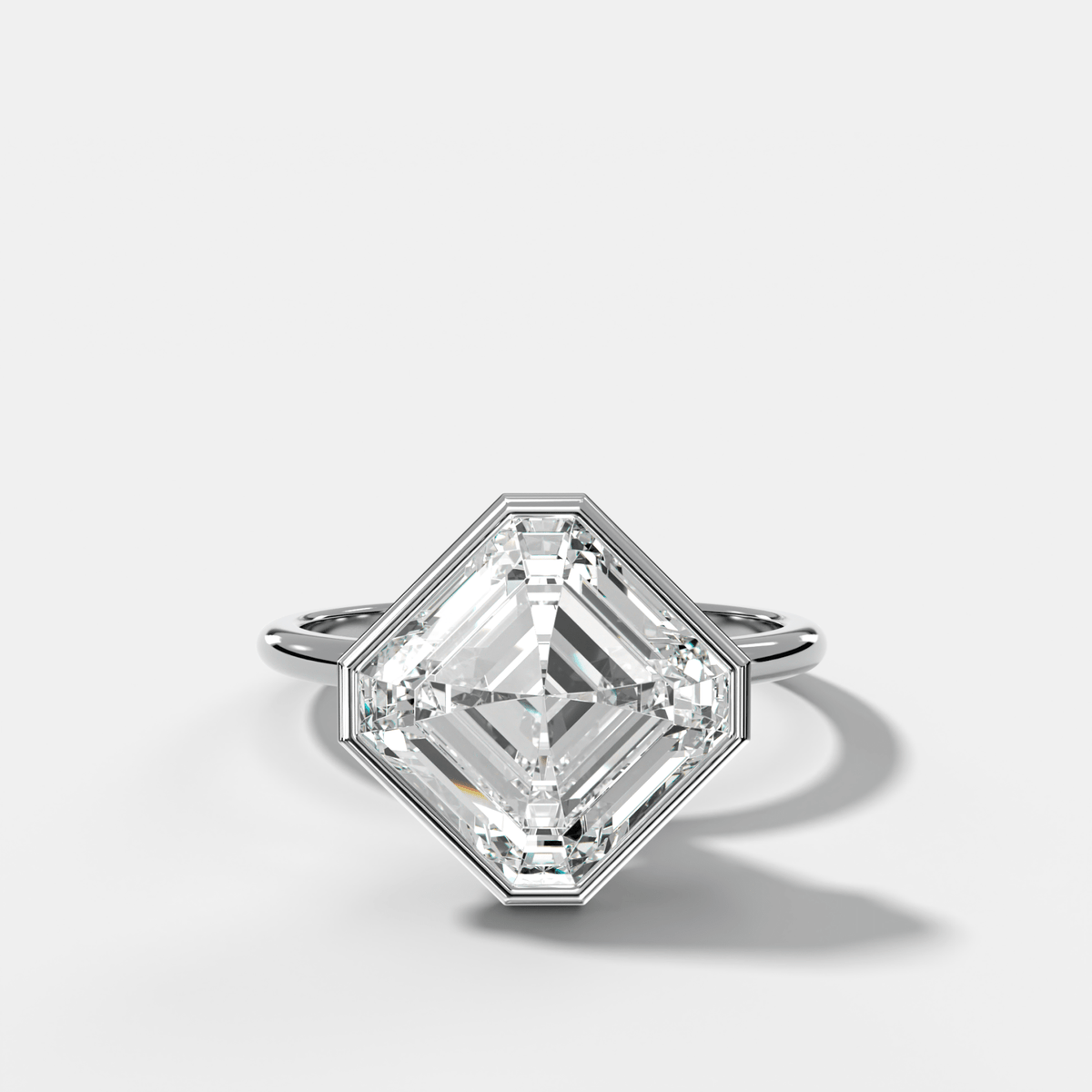Penumbra Bezel Hidden Halo Engagement Ring with Tilted Asscher Cut - GOODSTONE