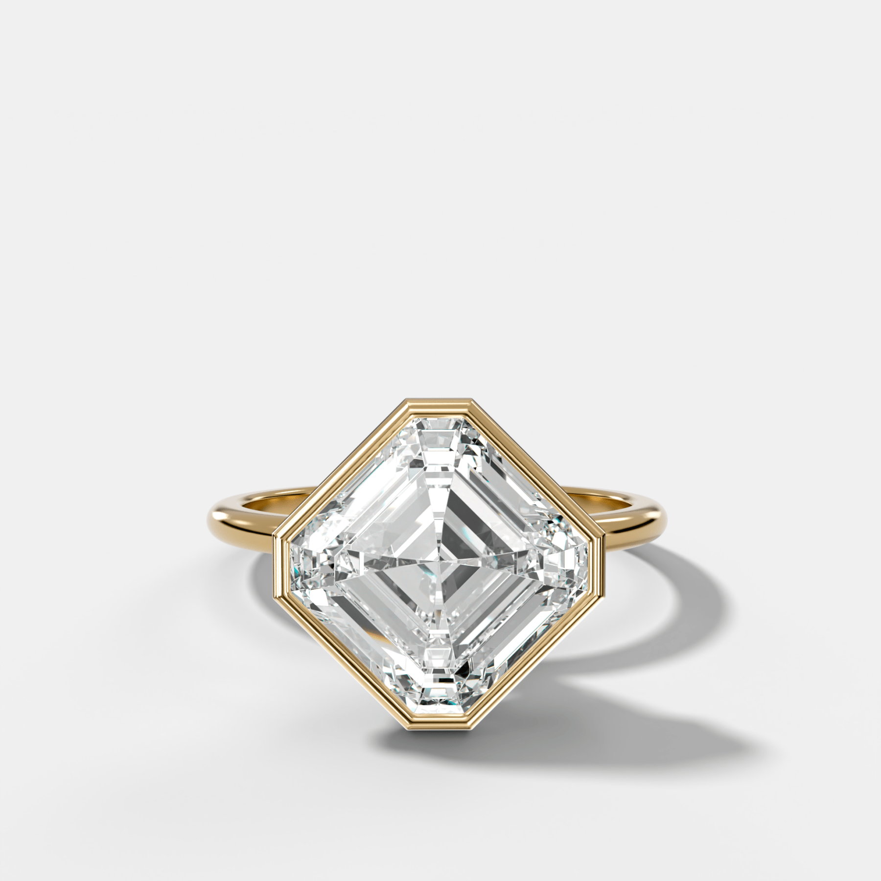 Penumbra Bezel Hidden Halo Engagement Ring with Tilted Asscher Cut - GOODSTONE
